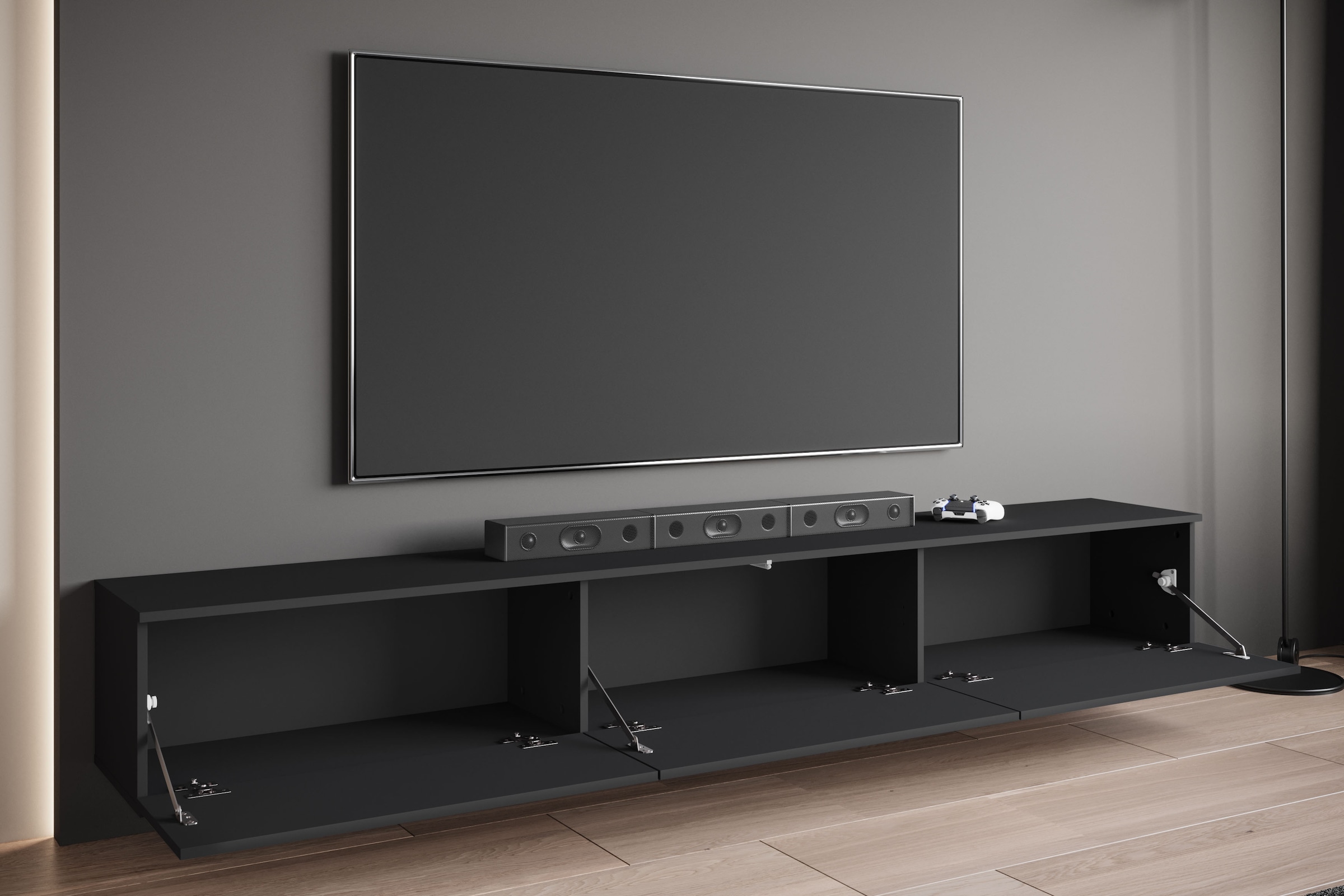 GOODproduct Lowboard »Kenia TV-Schrank, 220 cm breit, mit 3 Klappen« 1 Stk. tlg. Stand- oder Hängemontage, stilvolles Design