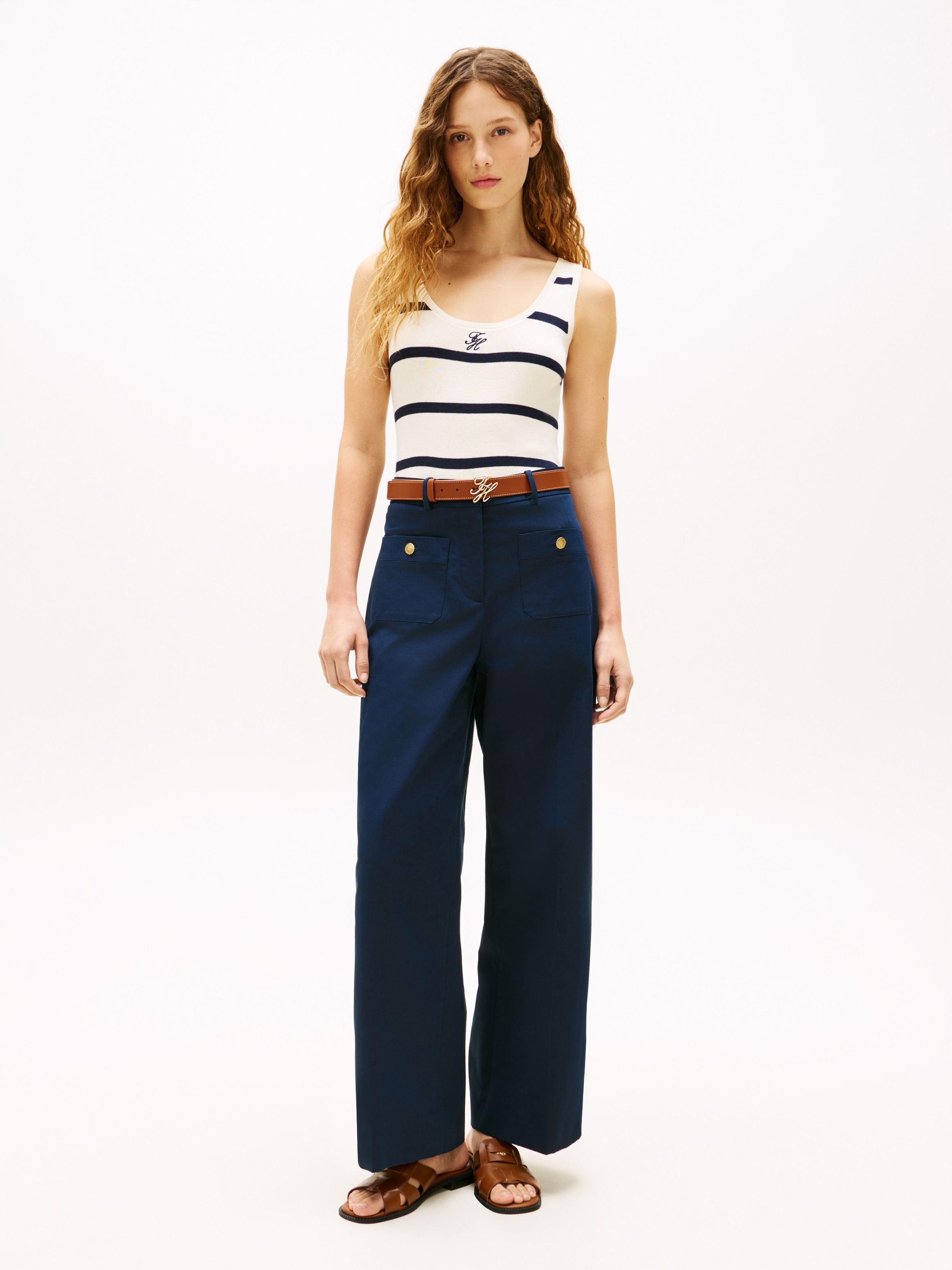 Tommy Hilfiger Chinohose »PREPPY COTTON WIDE LEG CHINO«  mit Bügelfalten, Mid Rise