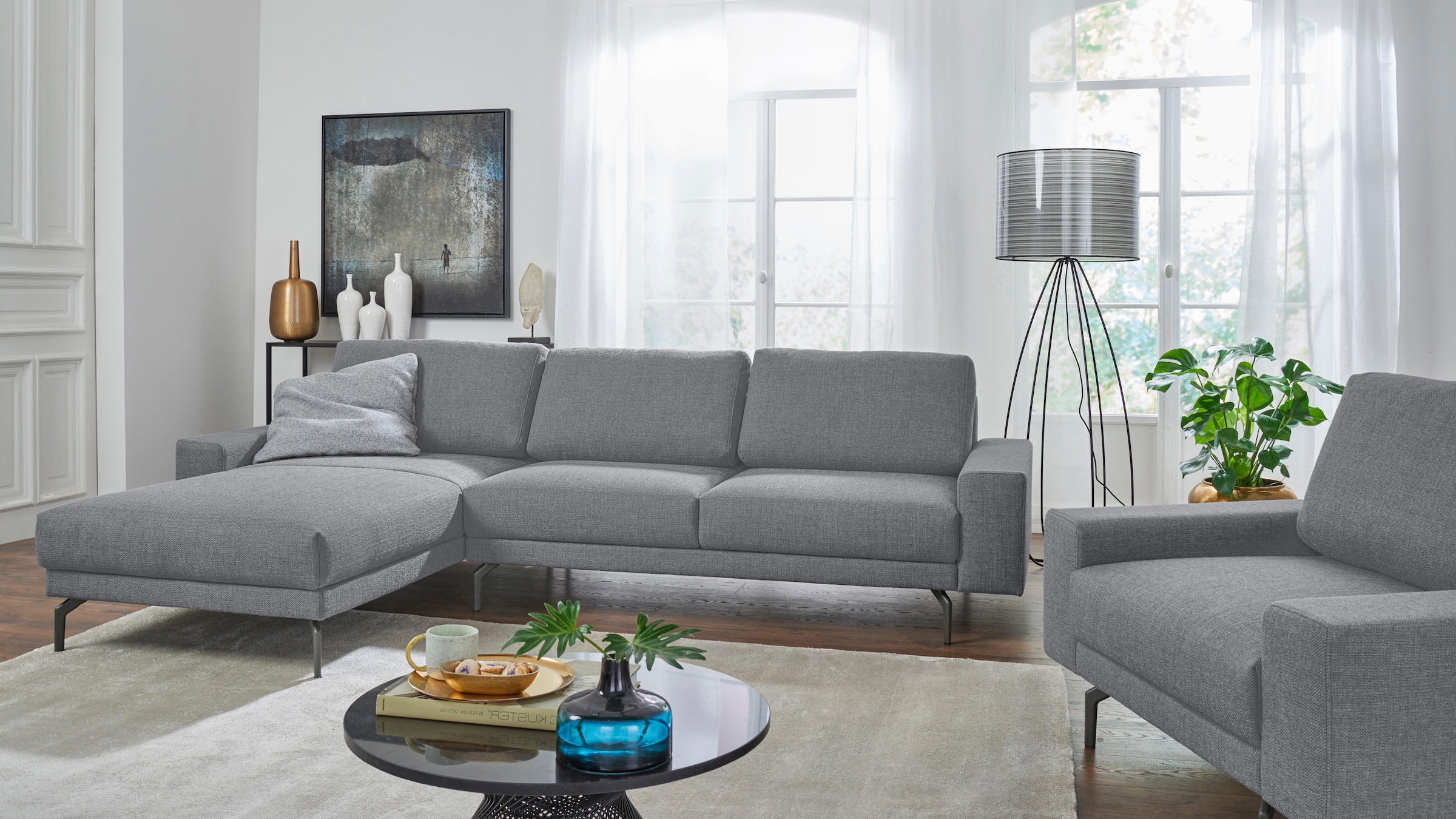 Creation BY ROLF BENZ Canapé d'angle »CR.450, Designecksofa, L-Form« accoudoir large et bas, pieds en aluminium coulé couleur ombre, largeur 274 cm