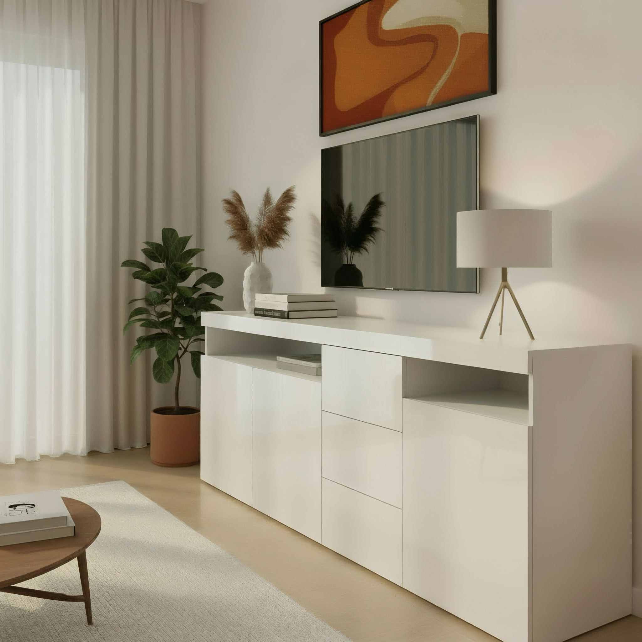 borchardt Möbel Buffet »Kapstadt, Kommode mit Push-to-open-Funktion, Hochglanz-Dekor« Largeur 200 cm avec beaucoup de rangement, 3 tiroirs et 3 portes