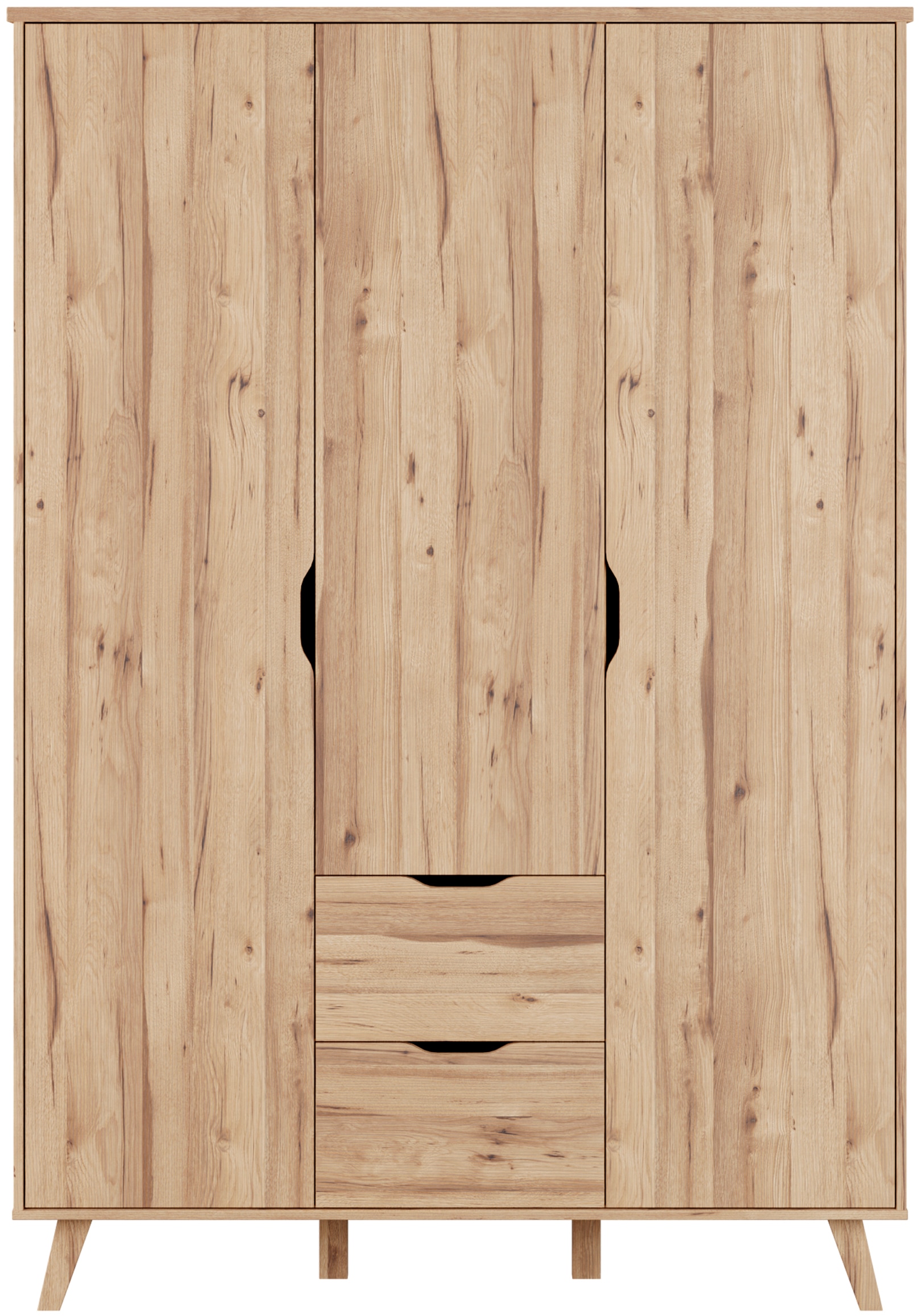 FORTE Drehtürenschrank »Vankka skandinavischer-Stil, viel Stauraum, ohne Griffe« B/H/T ca.140x200x52cm,  Made in Europe, mit Einlegeböden+Kleiderstange+Schubladen,grifflos