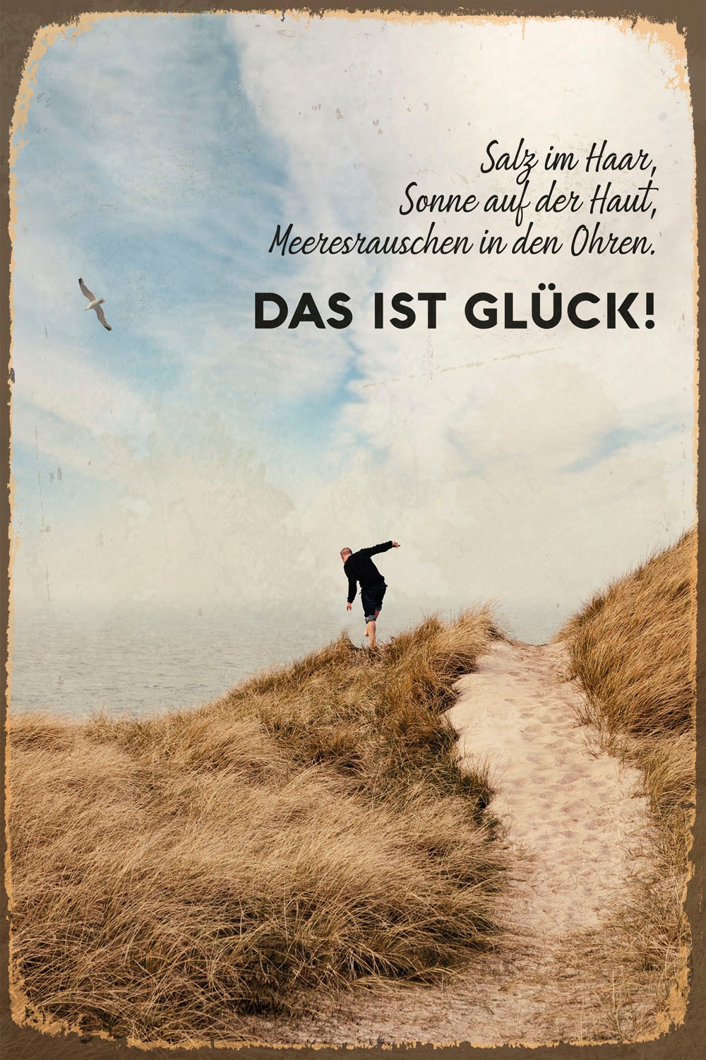 queence Metallbild »Meeresglück« Schriftzug | Schriftzüge | Strand 1 Stk. tlg. Stahlschilder