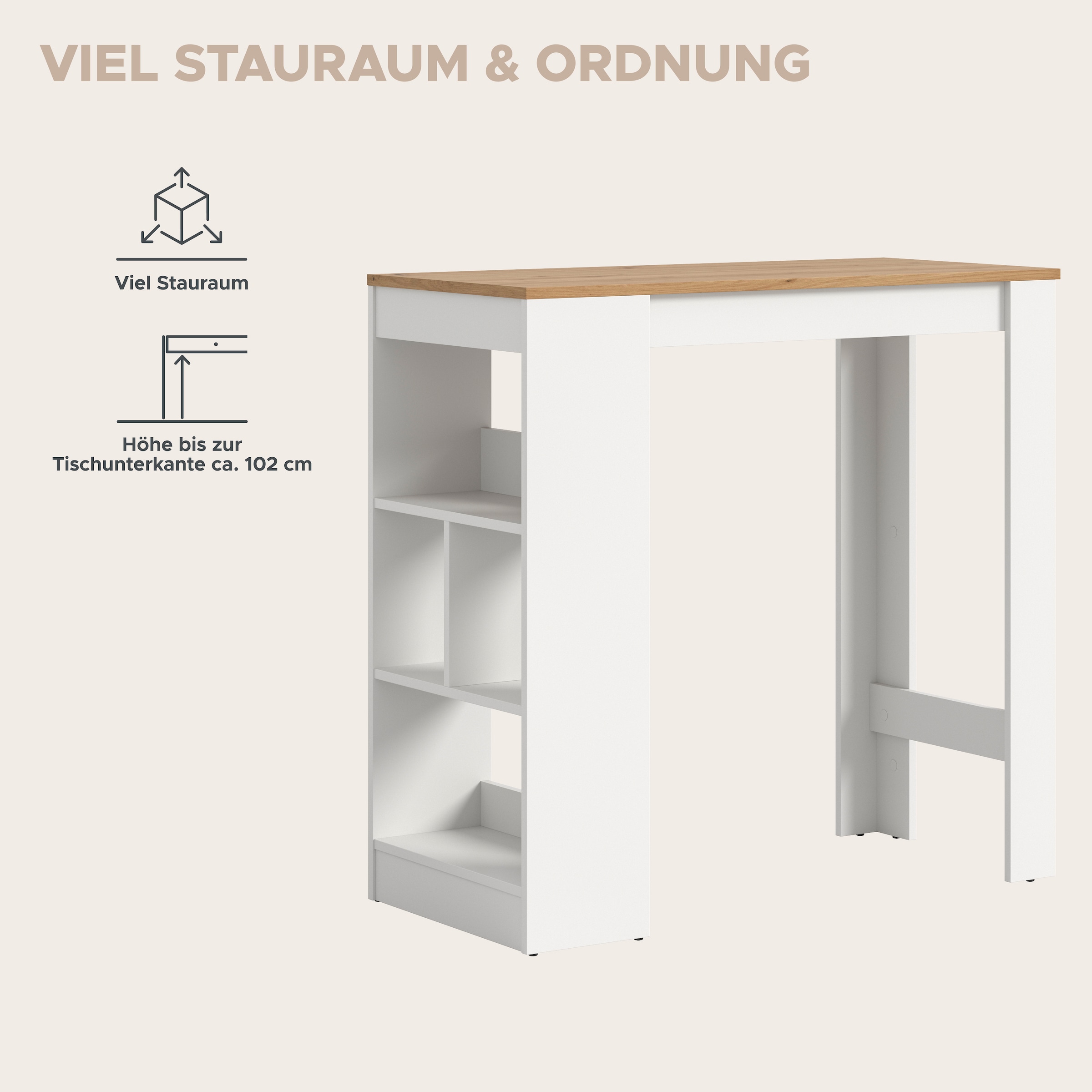 GOODproduct Bartisch »NORDBY, Breite x Höhe: 105 x 103cm, 4 offene Fächer« Esstisch, Stehtisch, Tresentisch, Bistrotisch, Küchentisch