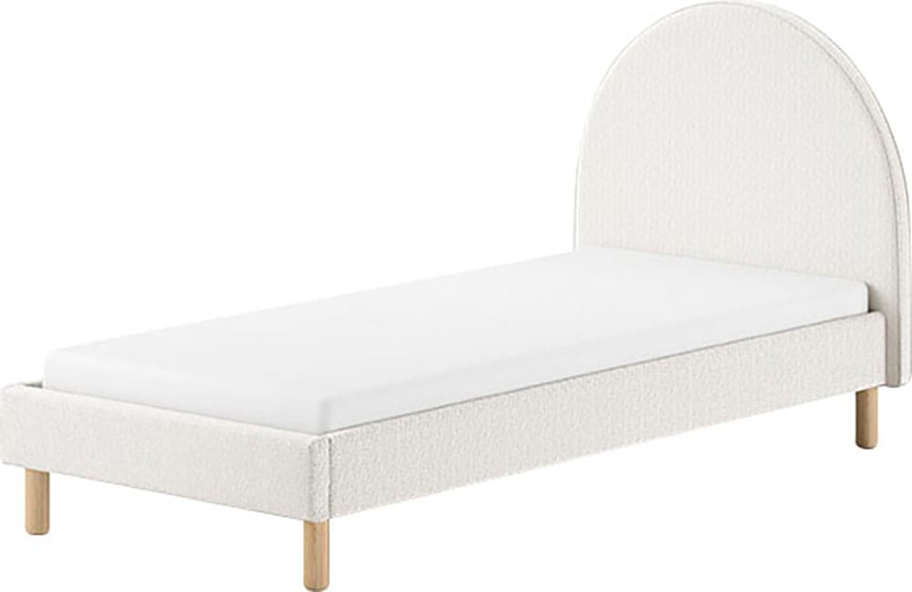 Vipack Polsterbett »Moon, mit flauschigem Bouclé Stoff in verschiedenen Farben« B/H/T ca. 147x132x212cm, gebogenes Kopfteil, Füsse Massivholz,  inkl. Rolllattenrost, wahlweise 2 Breiten und verschiedene Farben