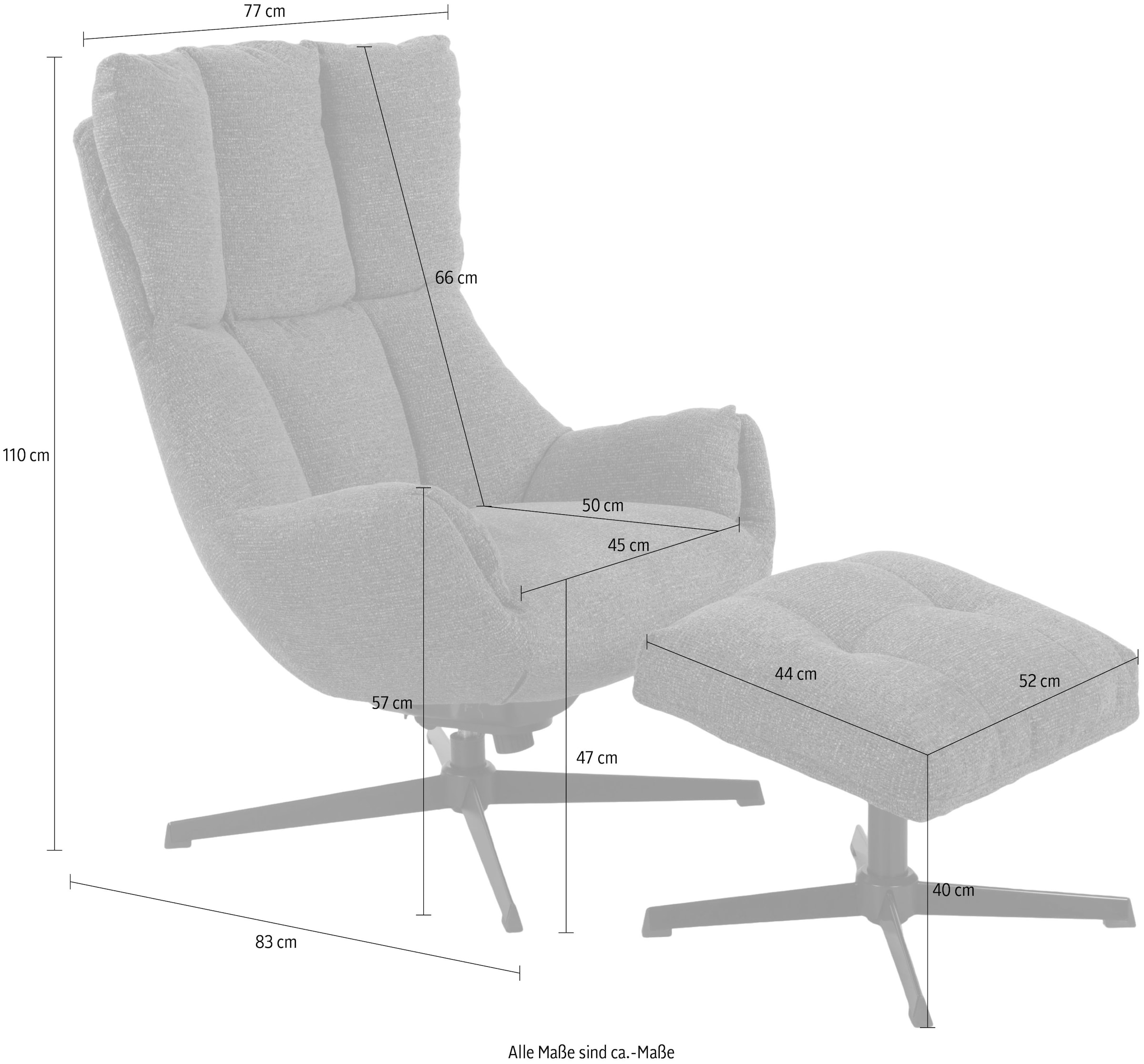 Duo Collection Fauteuil de relaxation »Pruna« pivotant à 360° avec fonction de retour, mécanisme basculant, incl. tabouret