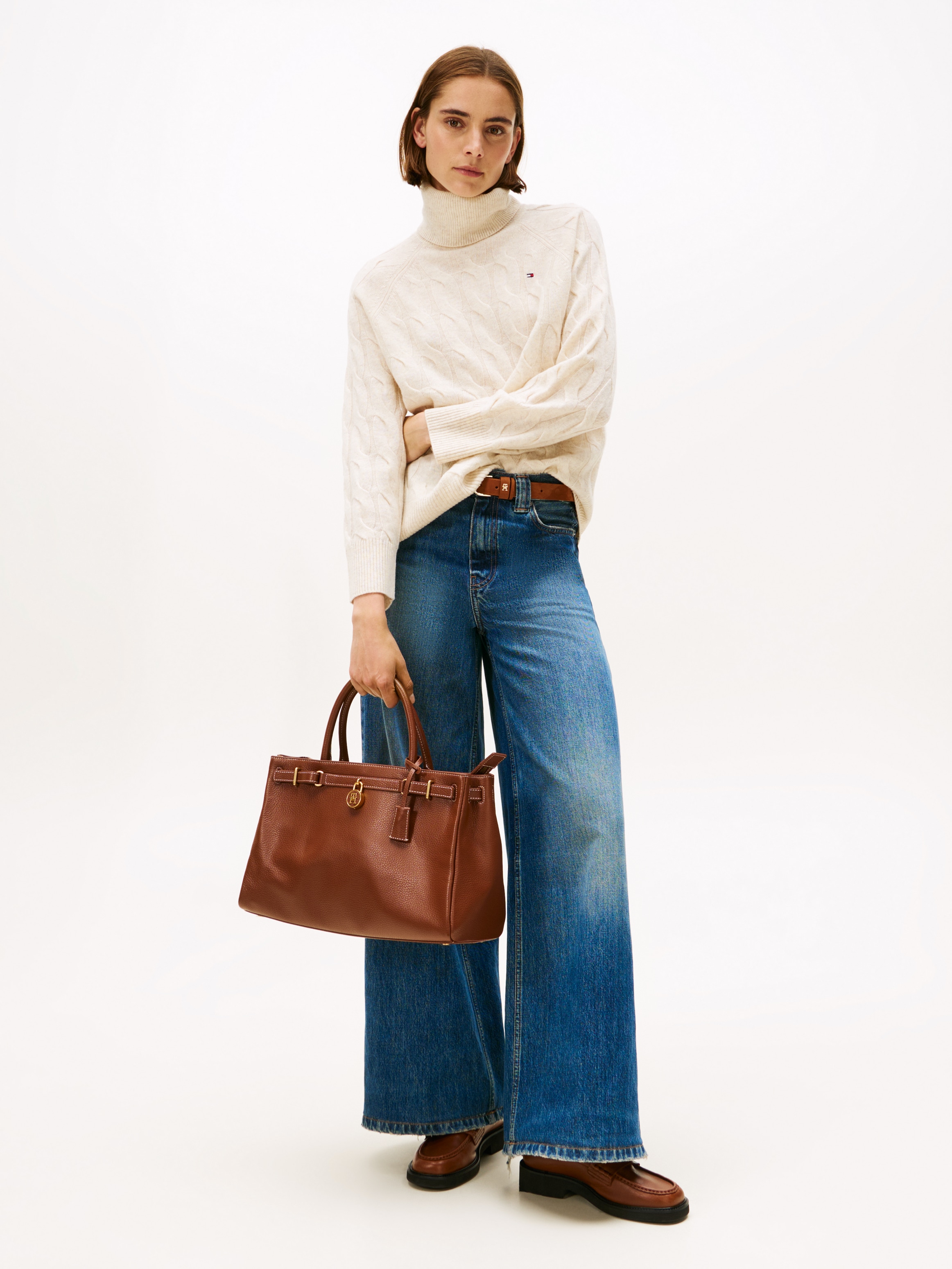 Tommy Hilfiger Rollkragenpullover »SOFT WOOL CABLE ROLL-NK LS SWT«, mit Zopfmuster, aus reiner Wolle
