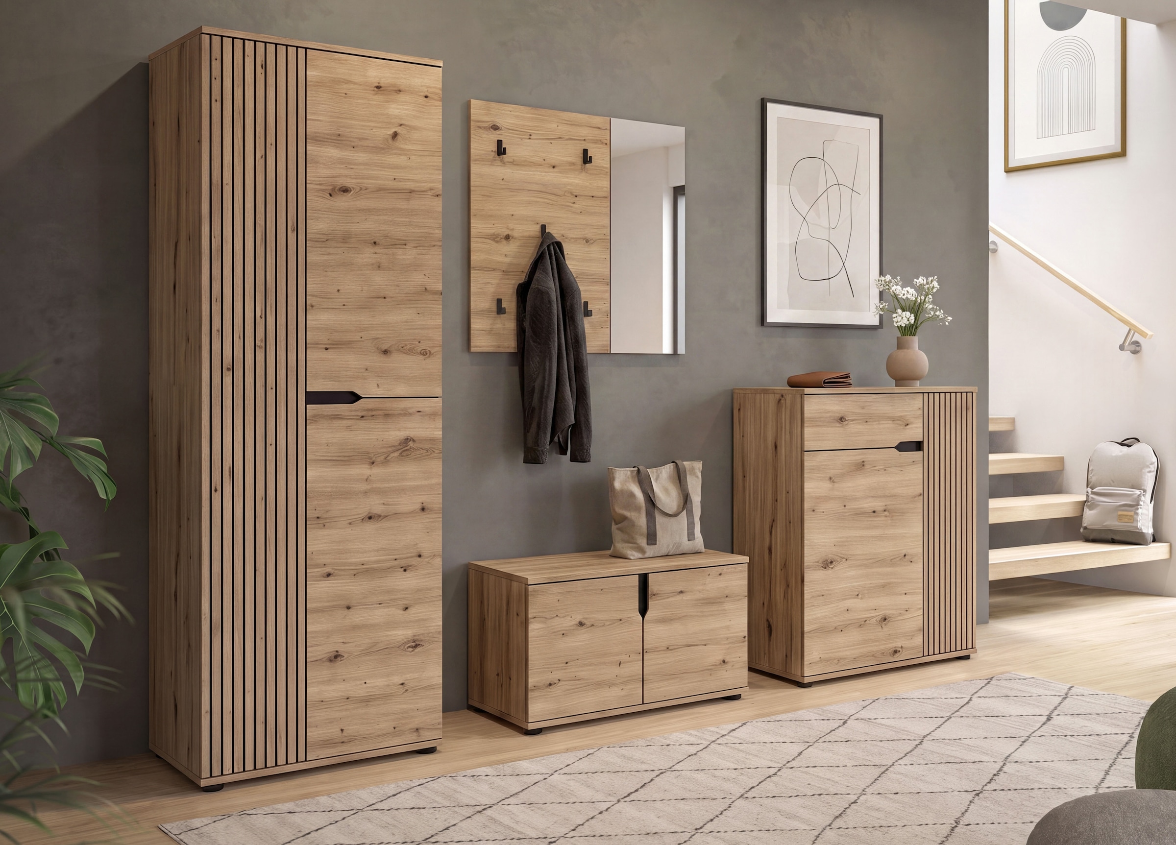 GOODproduct Commode à chaussures »FJELL, Breite 80cm, 2 Türen, 1 Schubkasten, 3 Einlegeböden, 5 Fächer« Armoire de rangement, armoire à chaussures, commode, buffet, vaisselier