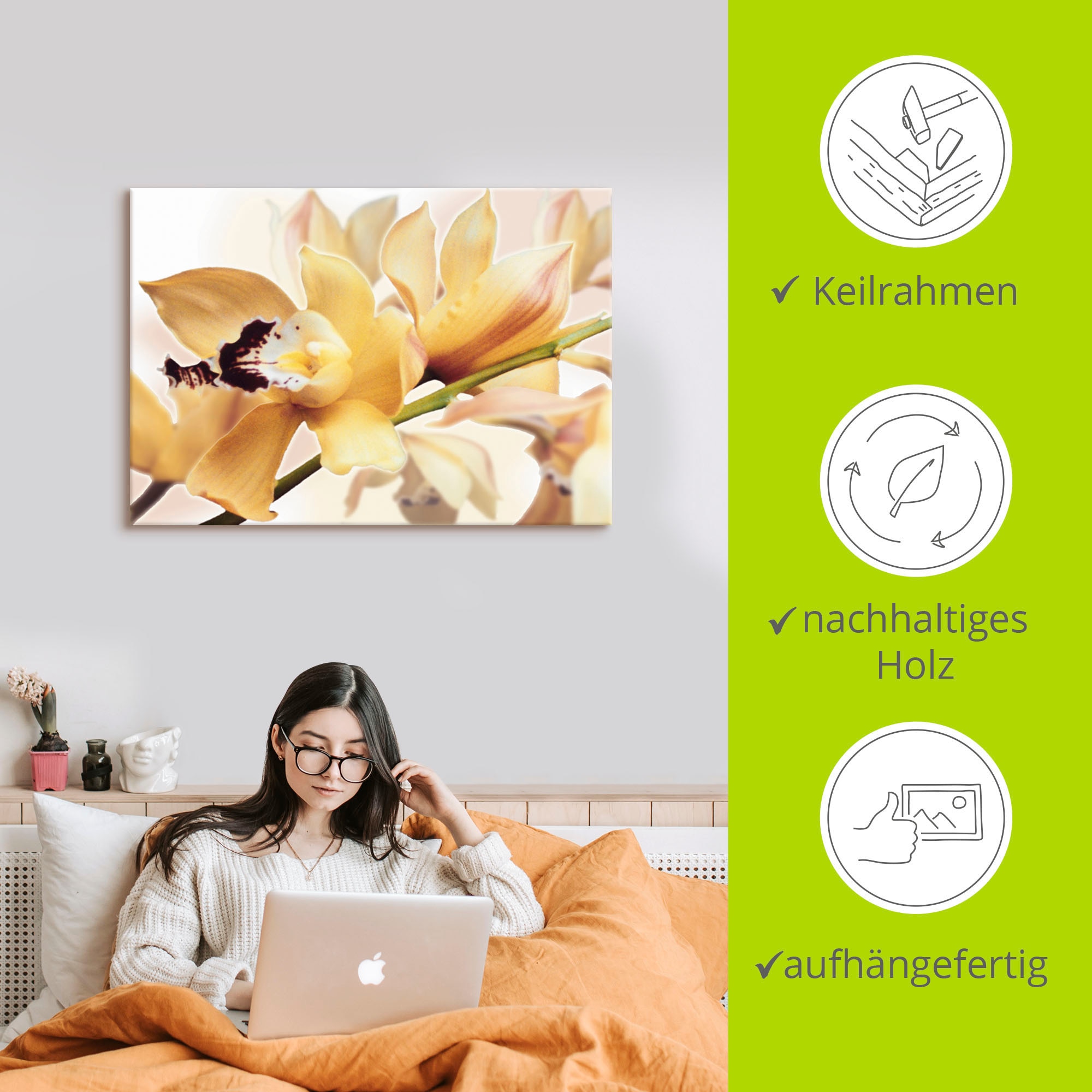 Artland Fresque murale »Gelbe Orchidee« 1 cuis tlg. als Alubild, Leinwandbild in verschied. Grössen