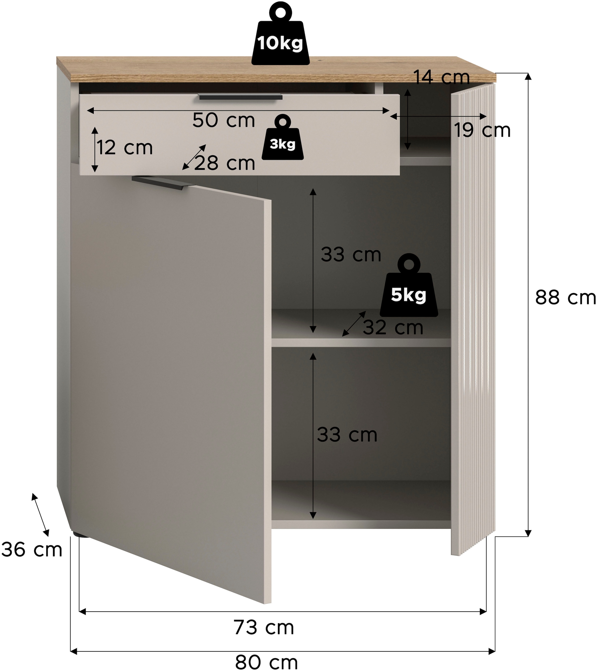 INOSIGN Armoire vestiaire »EDIL, Höhe 88cm, 2 Türen, 1 Schubkasten, 3 Fächer« moderne Farbkombination, Platz für ca. 6 Paar Schuhe,  Kommode, Schuhschrank, Schuhkommode, Sideboard, Anrichte