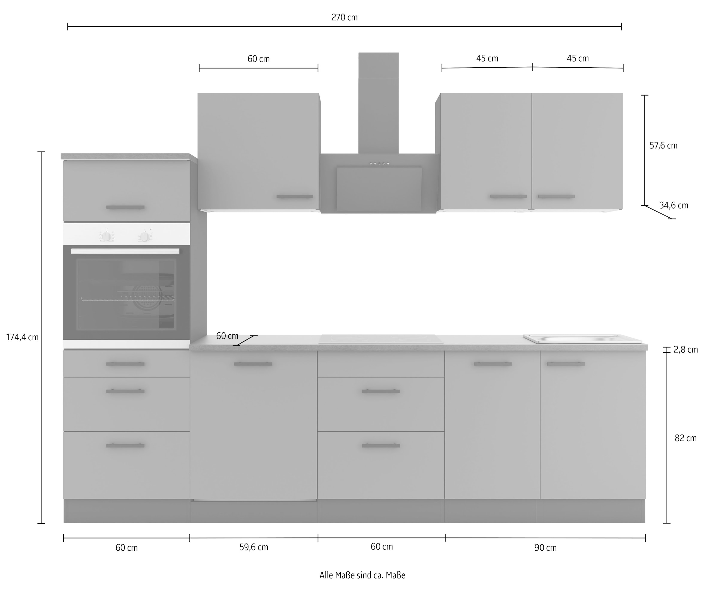 OPTIFIT Kitchenette »Palma« Breite 270 cm, wahlweise mit E-Geräten, seitenverkehrt stellbar