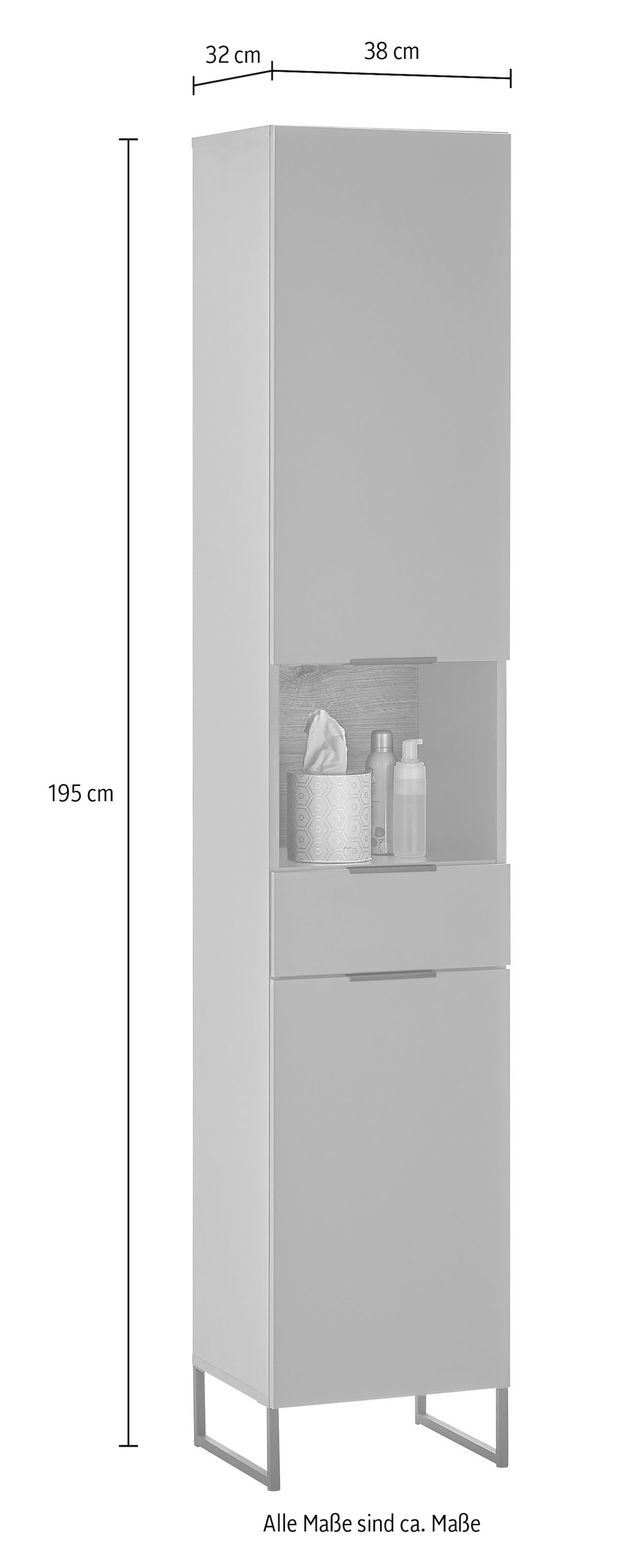 BASIC by Balculina Hochschrank »Denver Hochschrank, Badezimmerschrank BxHxT 38x195x32« 1 Stk. tlg. Breite 38 cm, Tür L/R montierbar, Softclose