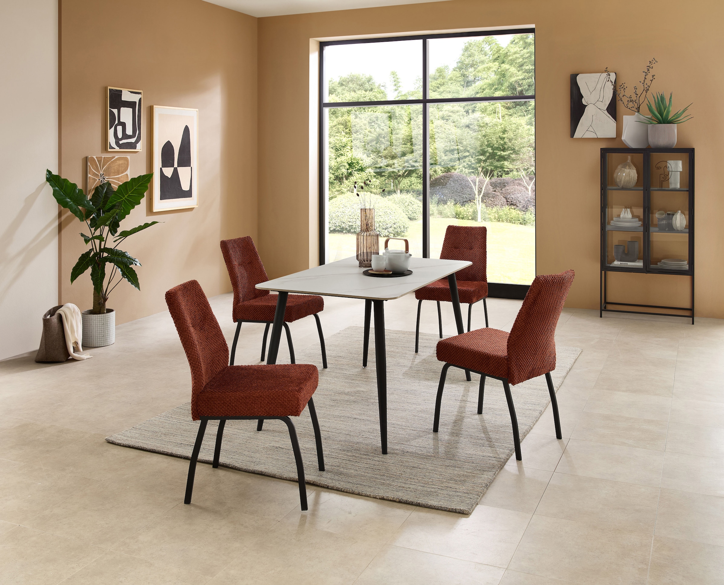 Stolkom Table de salle à manger »Cody Esszimmertisch Keramik, Weiss marmoriert, BxHxT 140x76x80 cm« Keramikoberfläche weiss marmoriert, 4-Fuss Gestell Schwarz matt