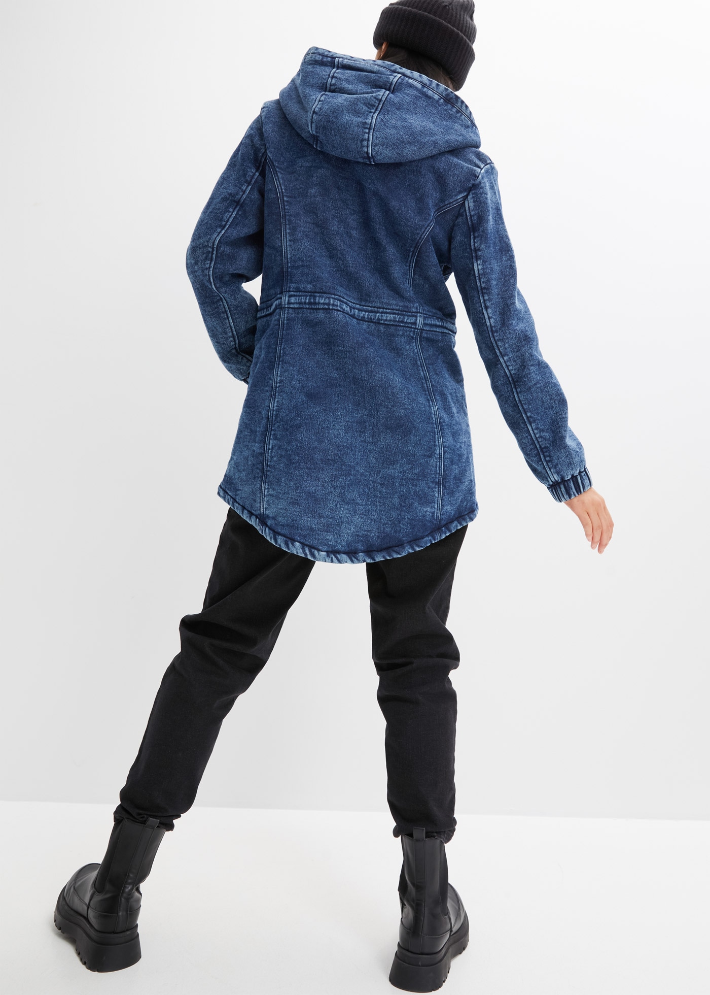 bonprix Parka mit Kapuze Winterjacke als Jeans-Parka mit Teddyfell und Kapuze