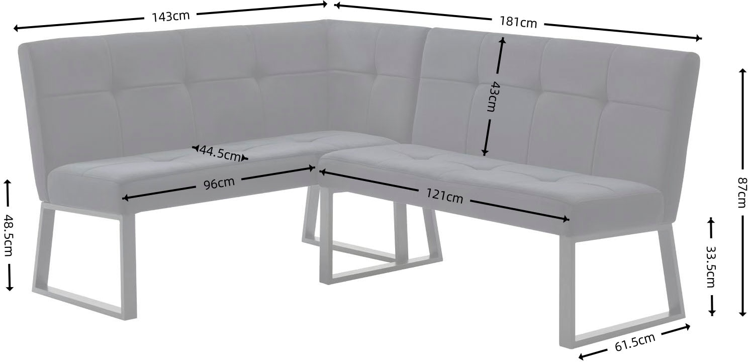 GOODproduct Banc d'angle »Geranie, Sitzbank, Essbank, pflegeleichter Strukturstoff« deux tissus d'ameublement, deux couleurs de tissu, structure métallique laquée poudre