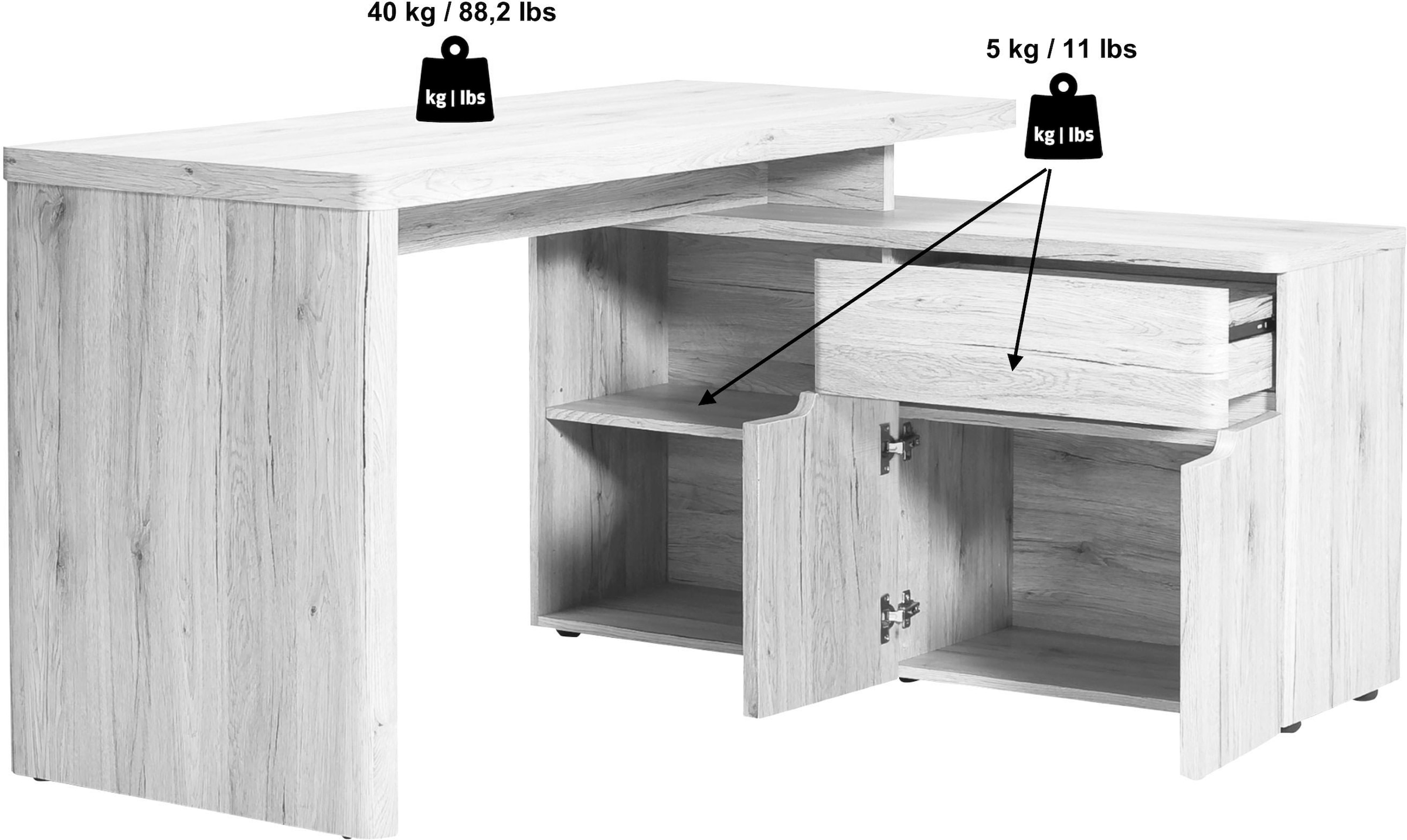 Jahnke Bureau d'angle »CU-LIBRE 150 E« 1 cuis tlg. montable dans les deux sens