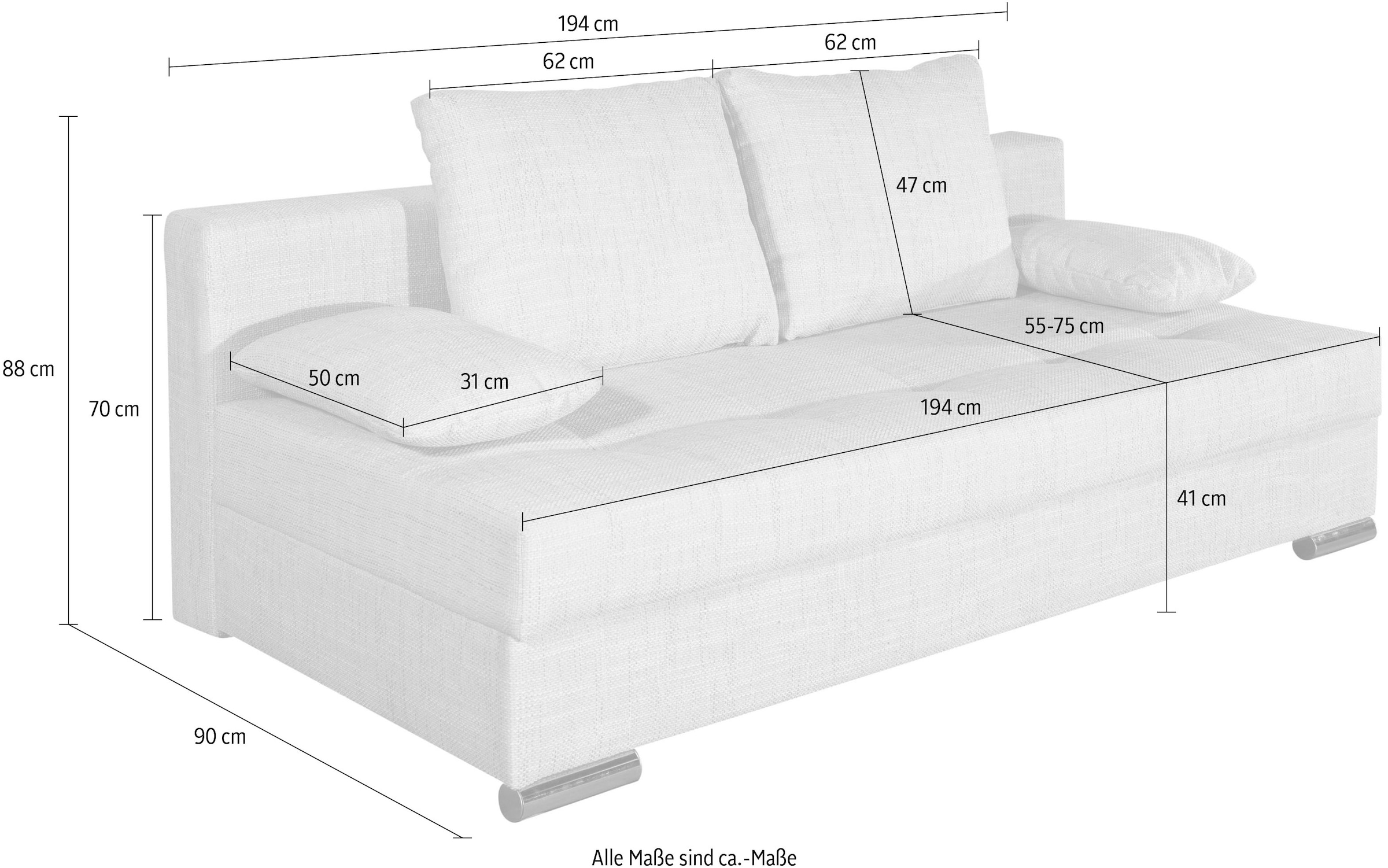 COLLECTION AB Canapé-lit »Tania, B: 194 cm, Liegefl. 140x194 cm, Federkern« Schlafsofa,Bettfunktion,Bettkasten,inklusive Rückenkissen,Federkern