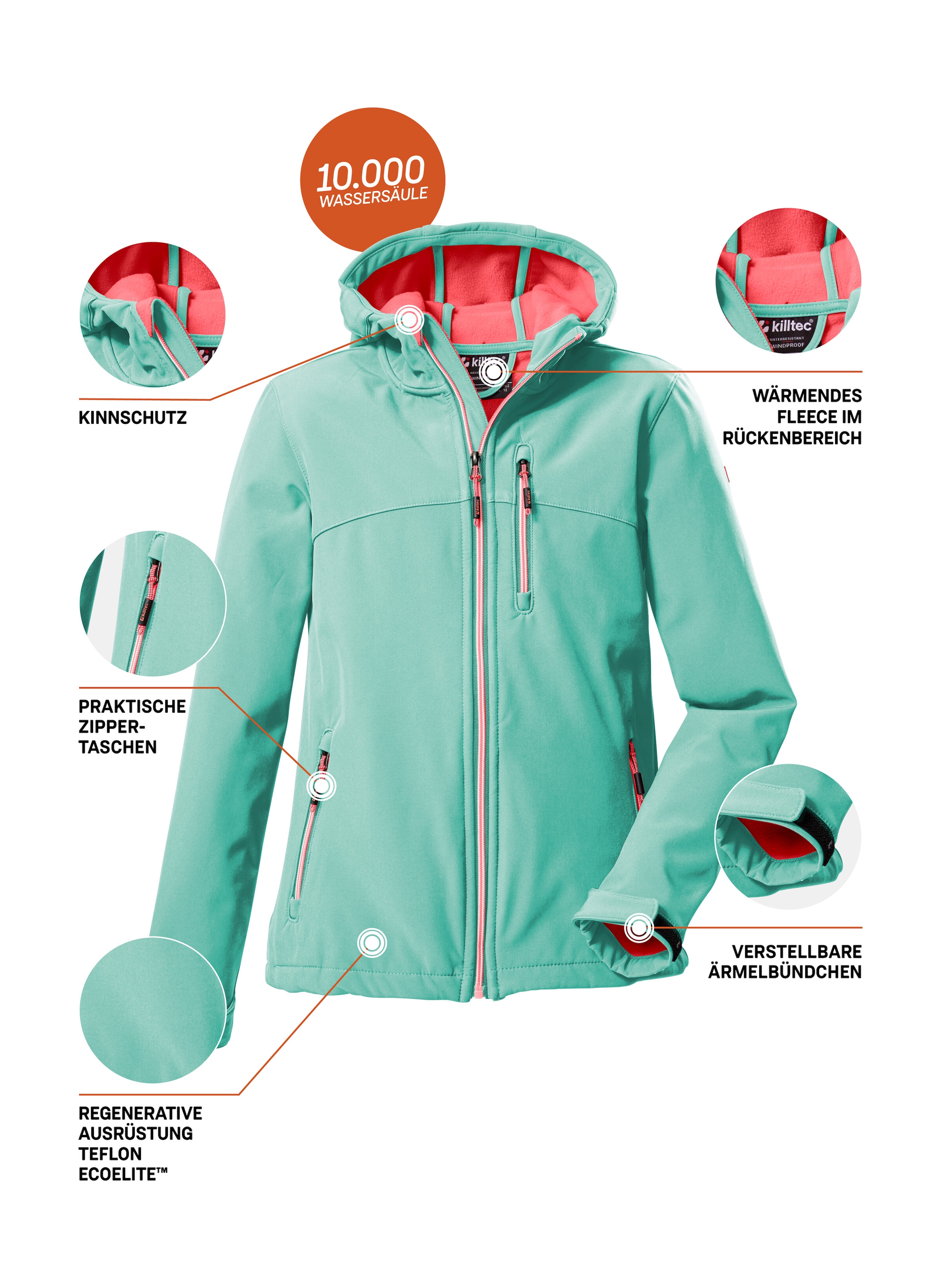 Killtec Veste softshell »Girls Softshelljacke« Wasserabweisend, verstellbare Kapuze u Ärmel, Fleece-Innenfutter