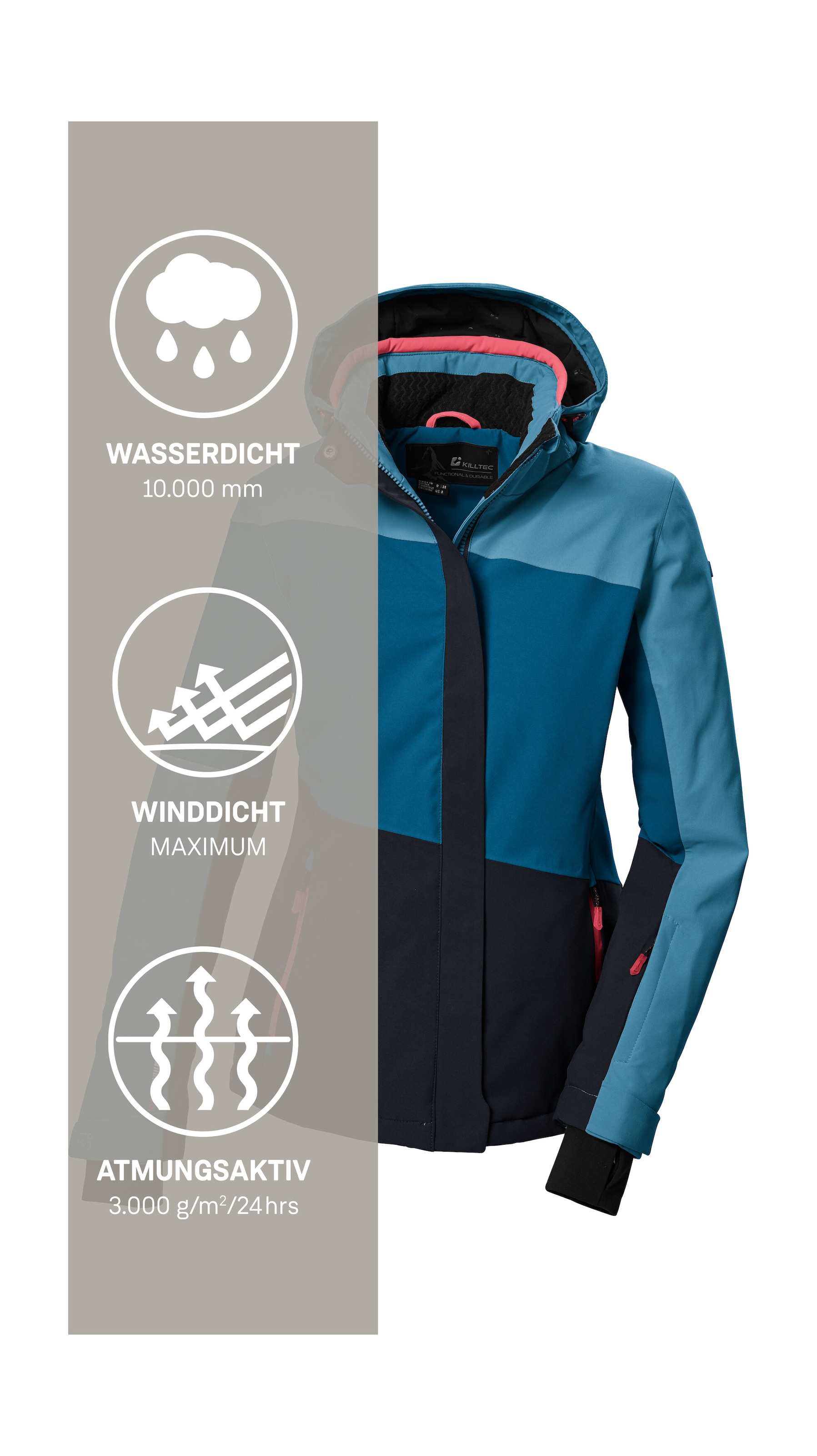 Killtec Skijacke »KSW 67 WMN SKI JCKT« Damen Skijacke: wasserdicht, atmungsaktiv, abnehmbare Kapuze