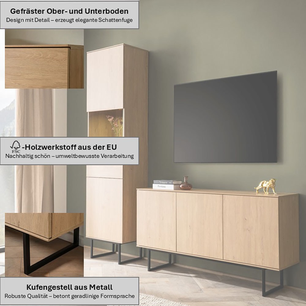 Home affaire Wohnwand »Lund, moderne Anbauwand, Wohnzimmer-Set in Stone Oak« 2 Stk. tlg.