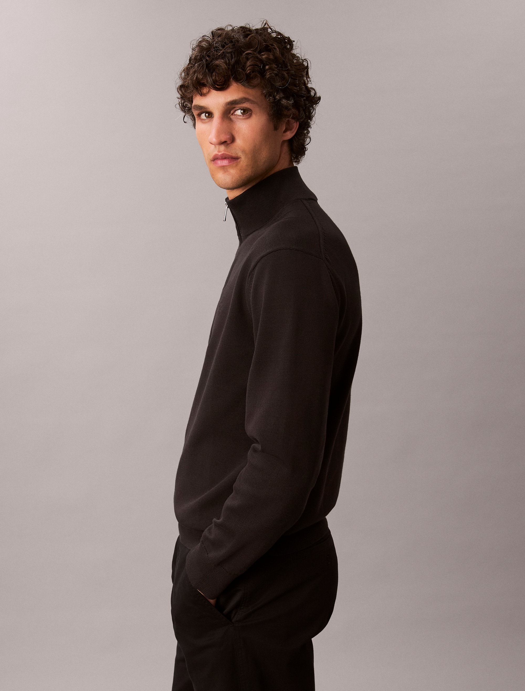 Calvin Klein Pull en tricot Stehkragen mit Reissverschluss, Regular fit