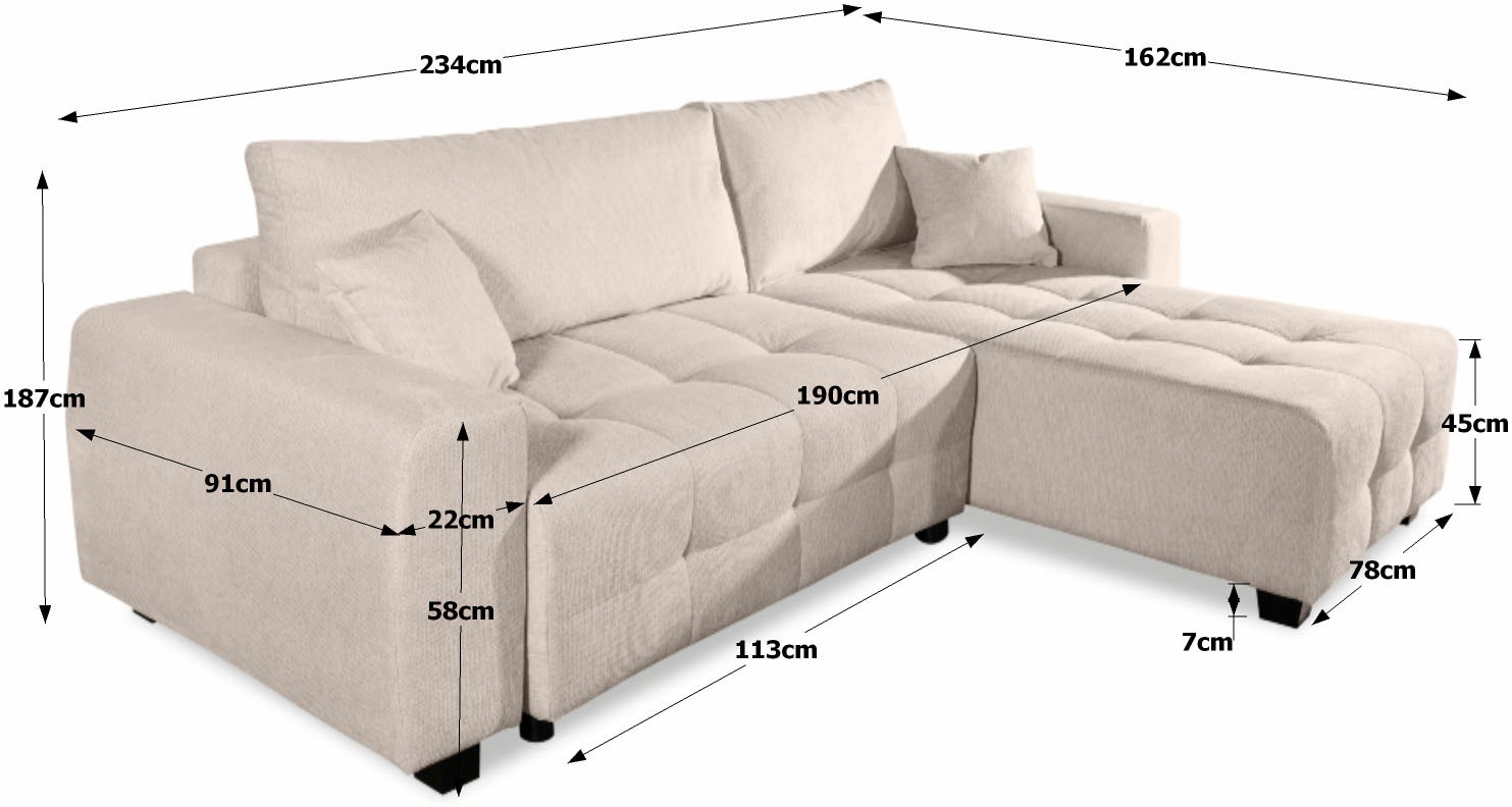 GOODproduct Ecksofa »Bella Couch L-Form, B: 234 cm - OTTO. Verlässliche Qualität.« optional Schlaffunktion & Bettkasten, mit Zierkissen
