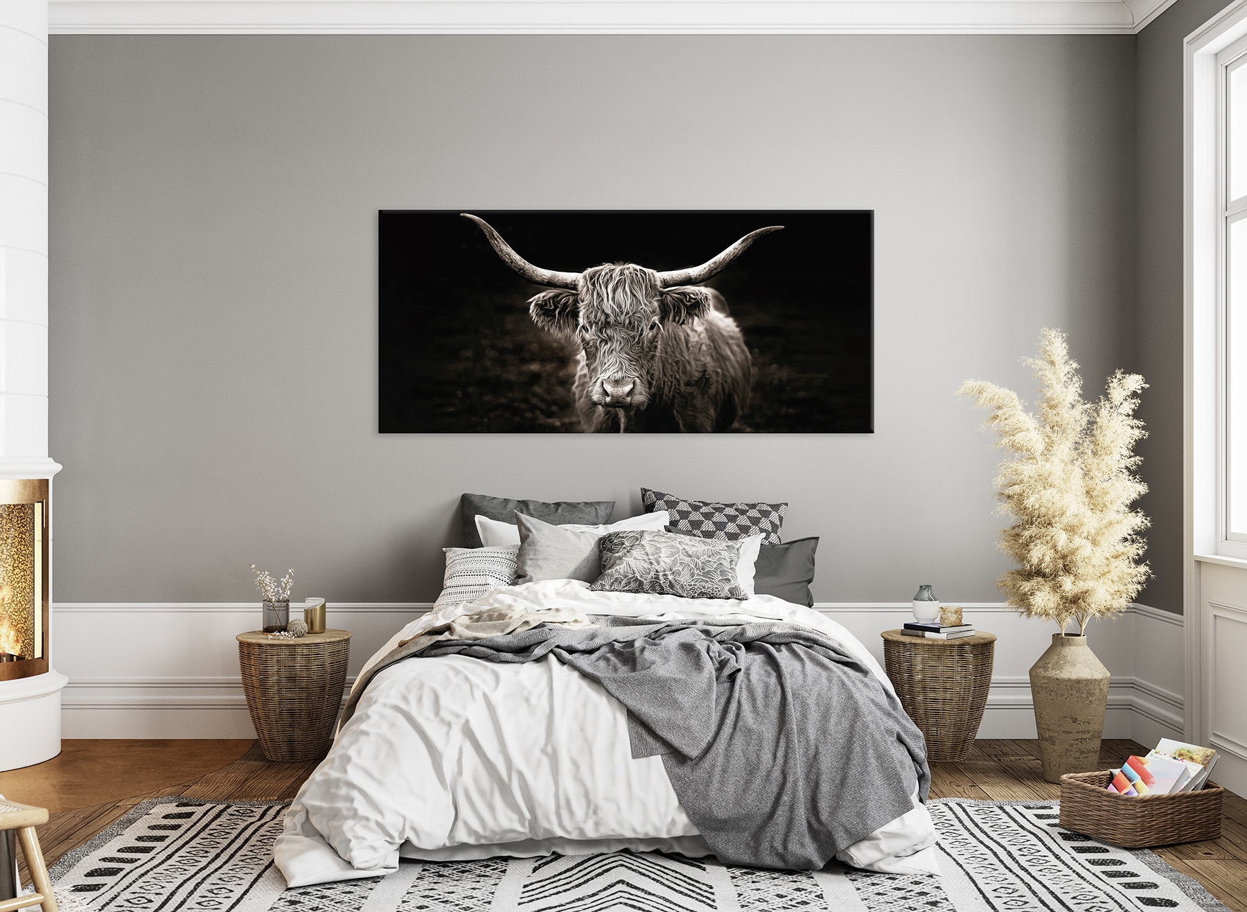 Bönninghoff Leinwandbild »Wandbild HOCHLANDRIND XXL 90x200 cm – Leinwandbild Keilrahmen Deko« Kuhbilder 1 Stk. tlg. auf Keilrahmen gespannt