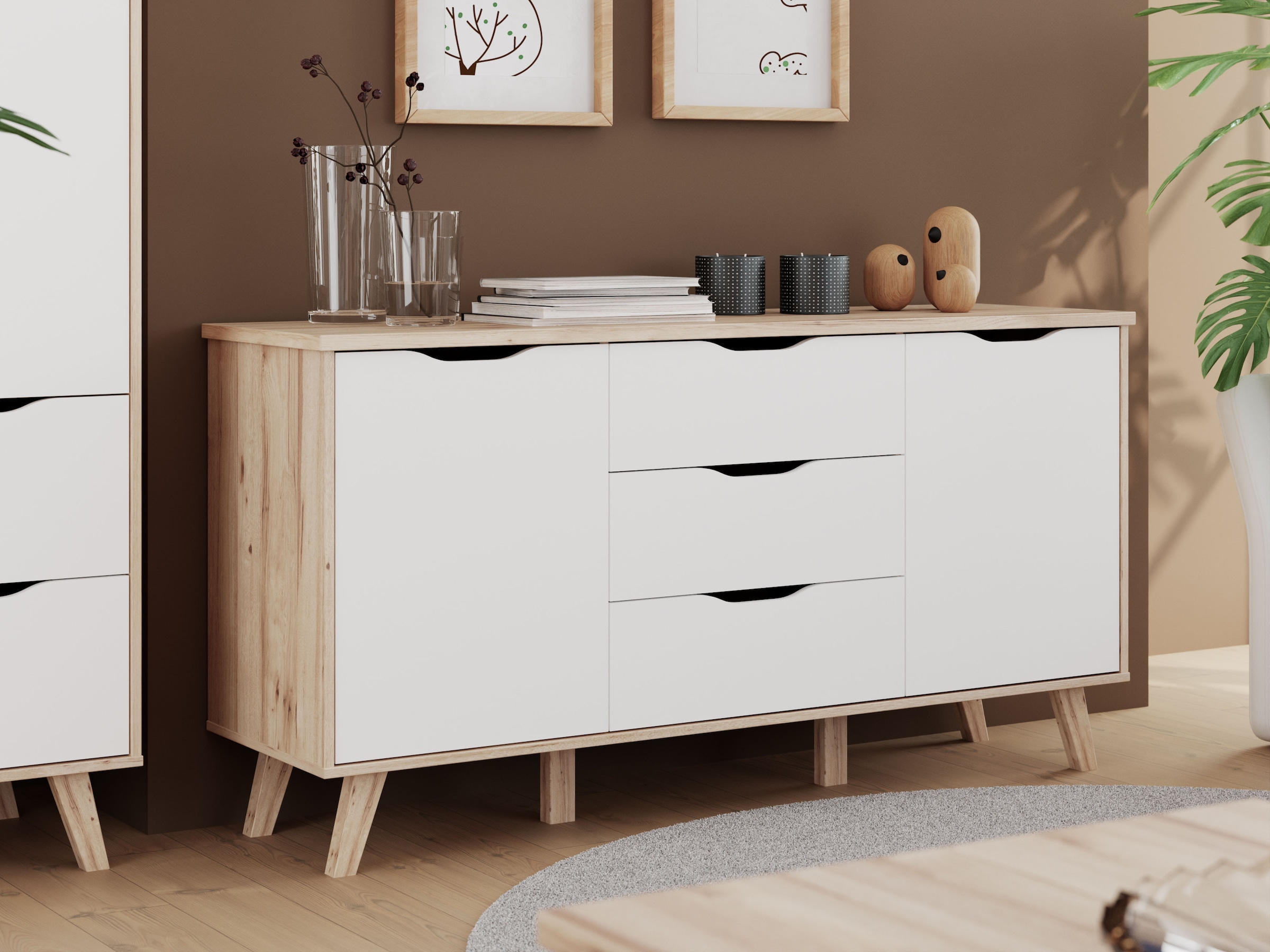 FORTE Sideboard »Vankka Anrichte« B/H/T 149,1/76,7/41,7 cm,  Sideboard , ca. 150 cm breit, Türen, Schubkästen,  Echtholzbeine