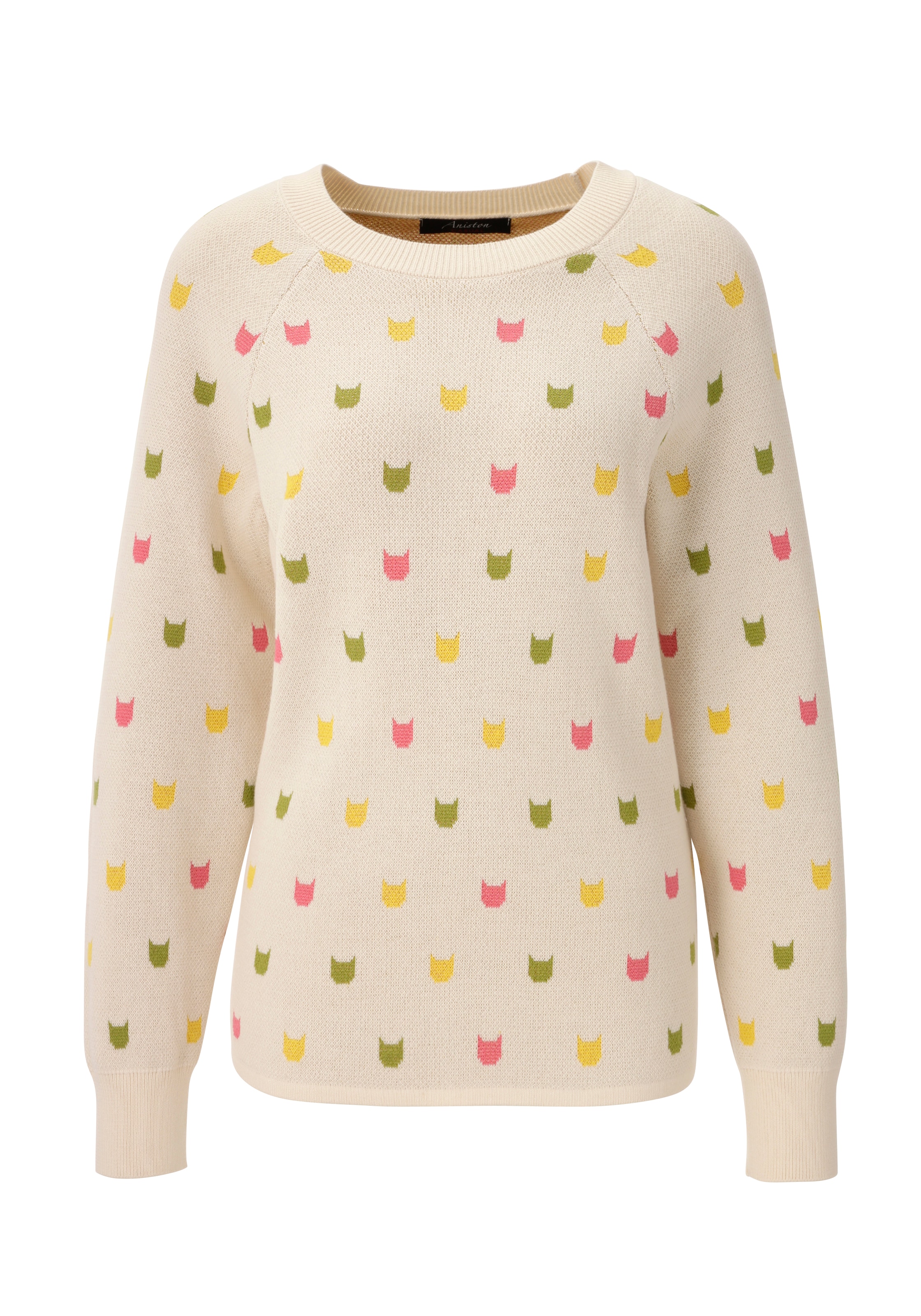 Aniston CASUAL Strickpullover mit eingestrickten grafischen Katzenköpfen - NEUE KOLLEKTION
