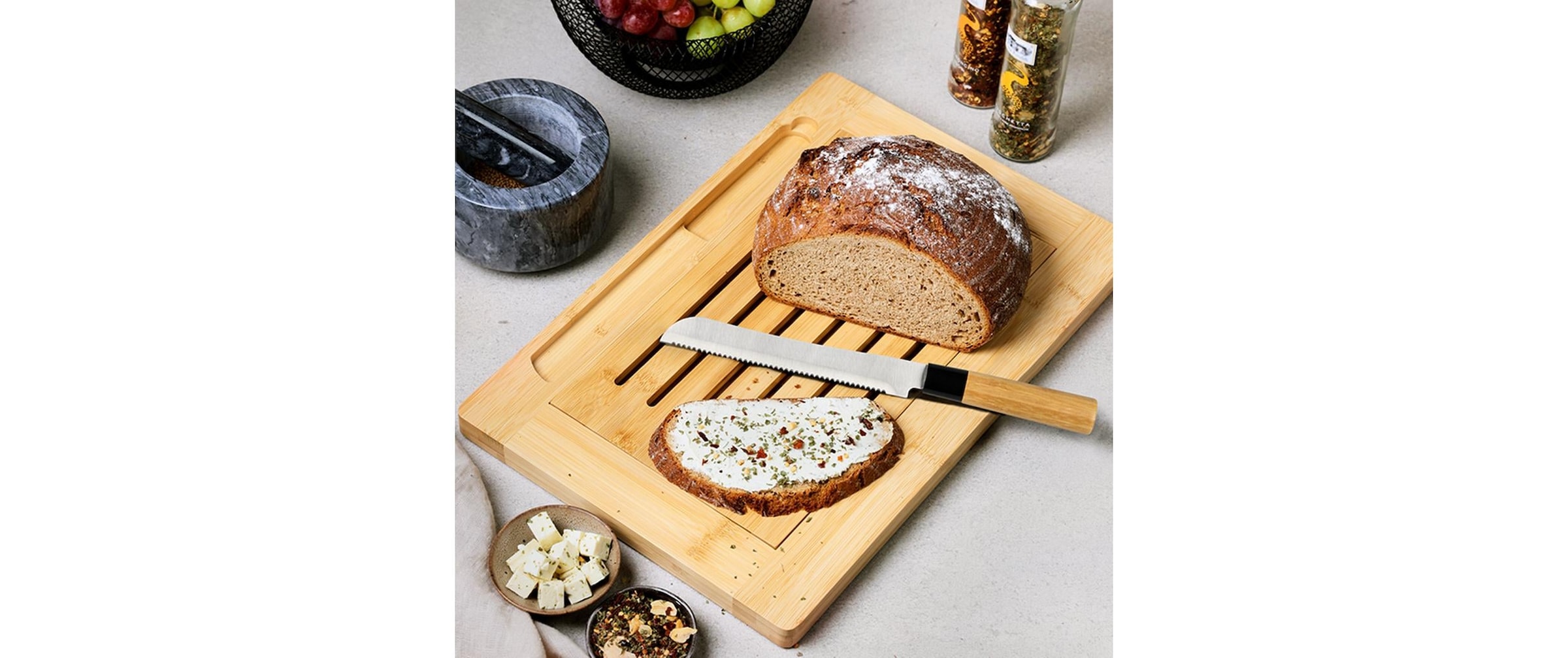 KESPER® Planche à découper le pain »Brotschneidebrett inkl. Krümelfach« incl. couteau à pain