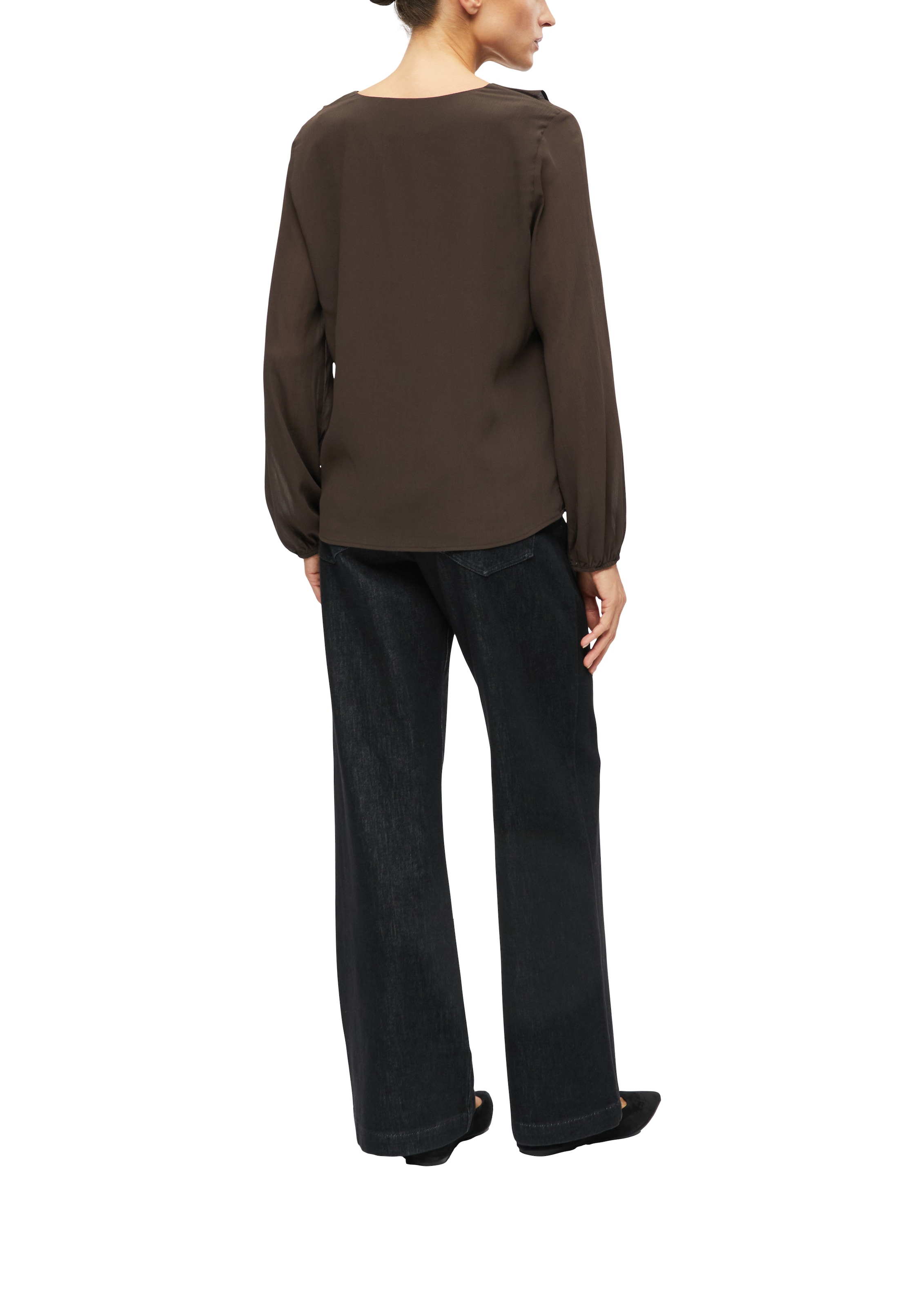 s.Oliver BLACK LABEL Langarmbluse Sommerbluse mit Volants und transparenter Optik
