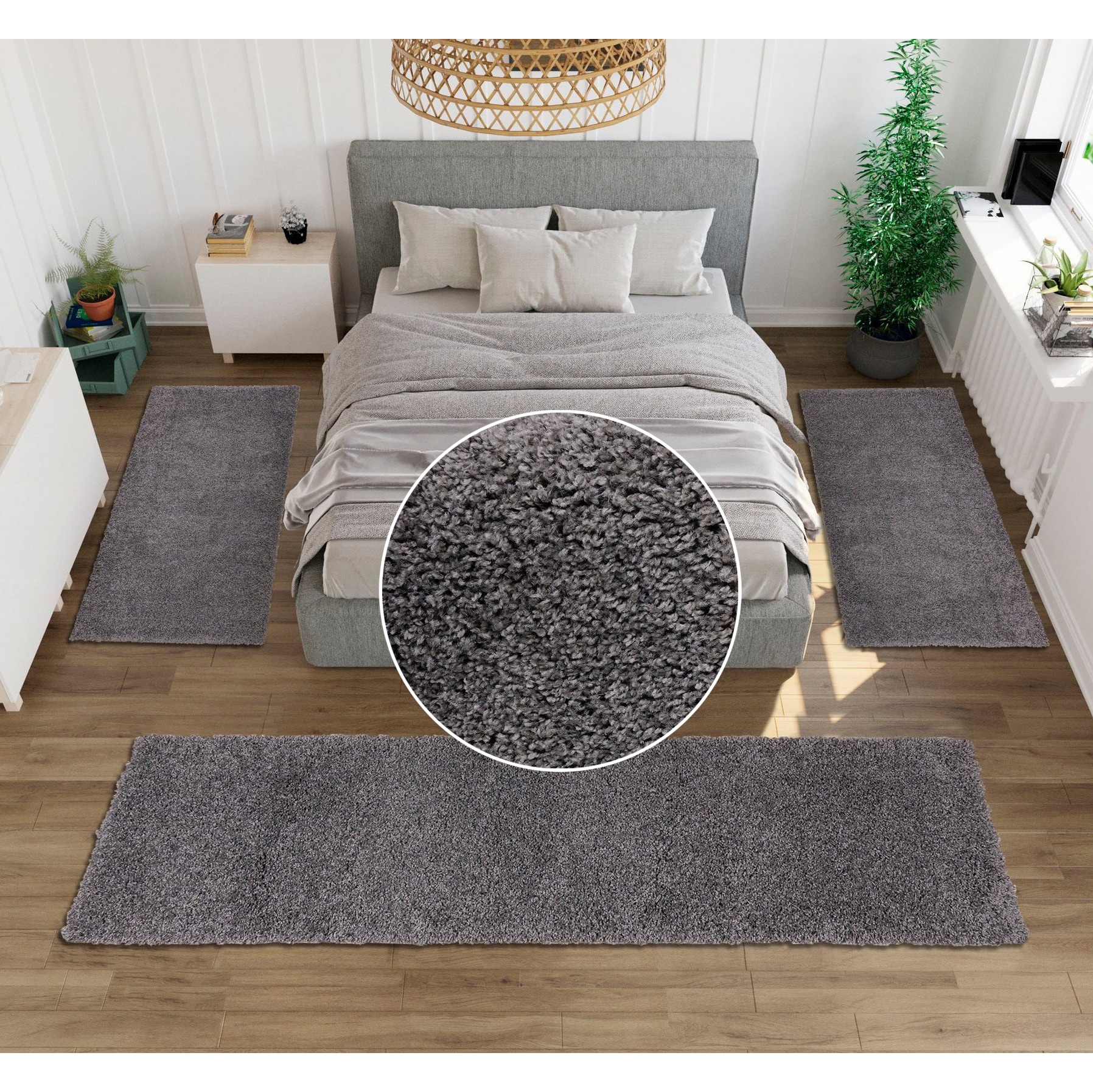 my home Bordure de lit »Shaggy 30« Höhe 30 mm 3 tlg. gewebt, 2- oder 3-teilig, Bettvorleger, Läufer-Set, Uni-Farben