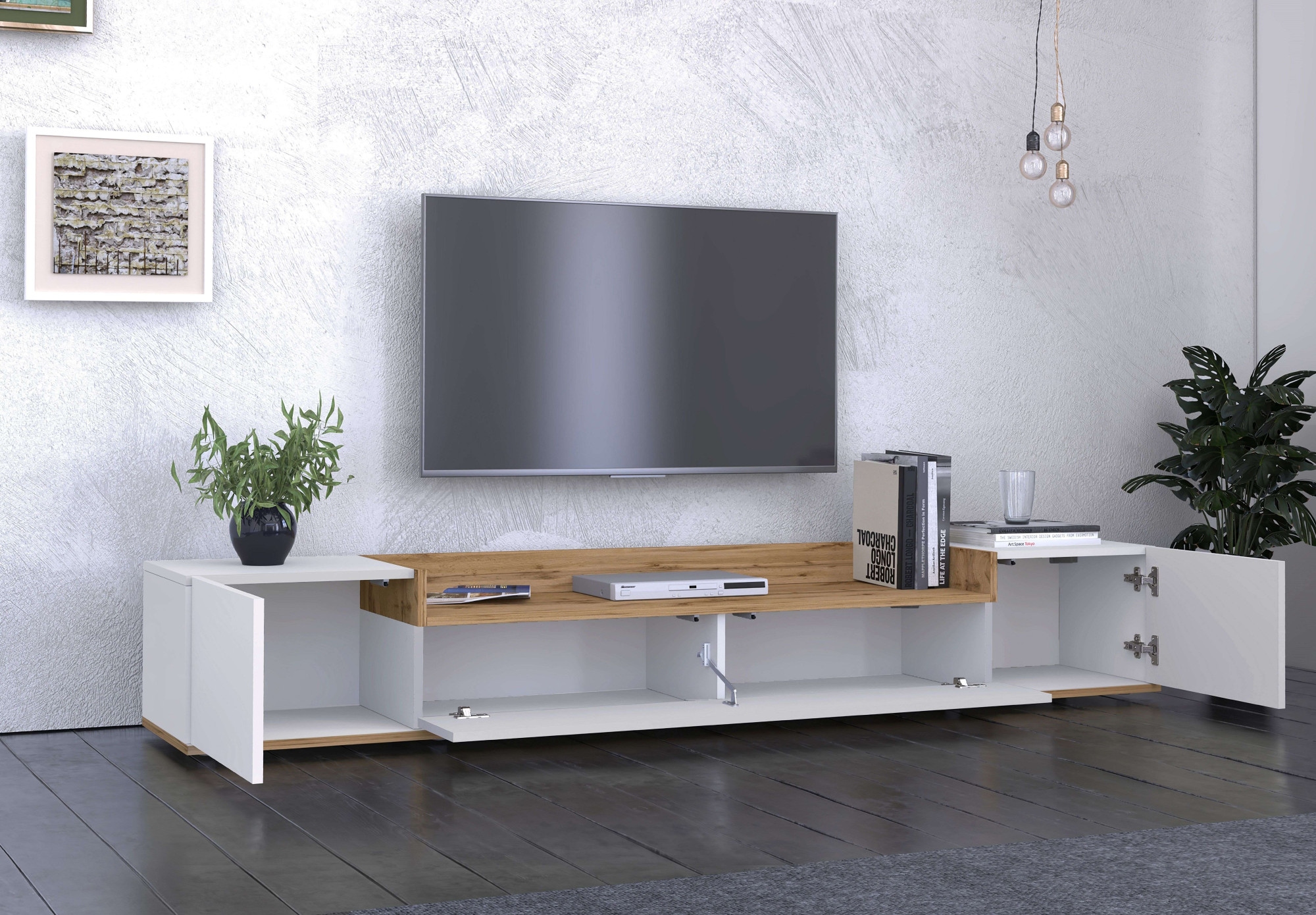 GOODproduct Table basse »BOLSENA,TV-Kommode, TV-Möbel,TV-Bank, 4 Fächer und offenes Ablagefach« 1 cuis tlg. Breite 200 cm,stehend/hängend,Fronten Hochglanz lackiert,Made in Italy