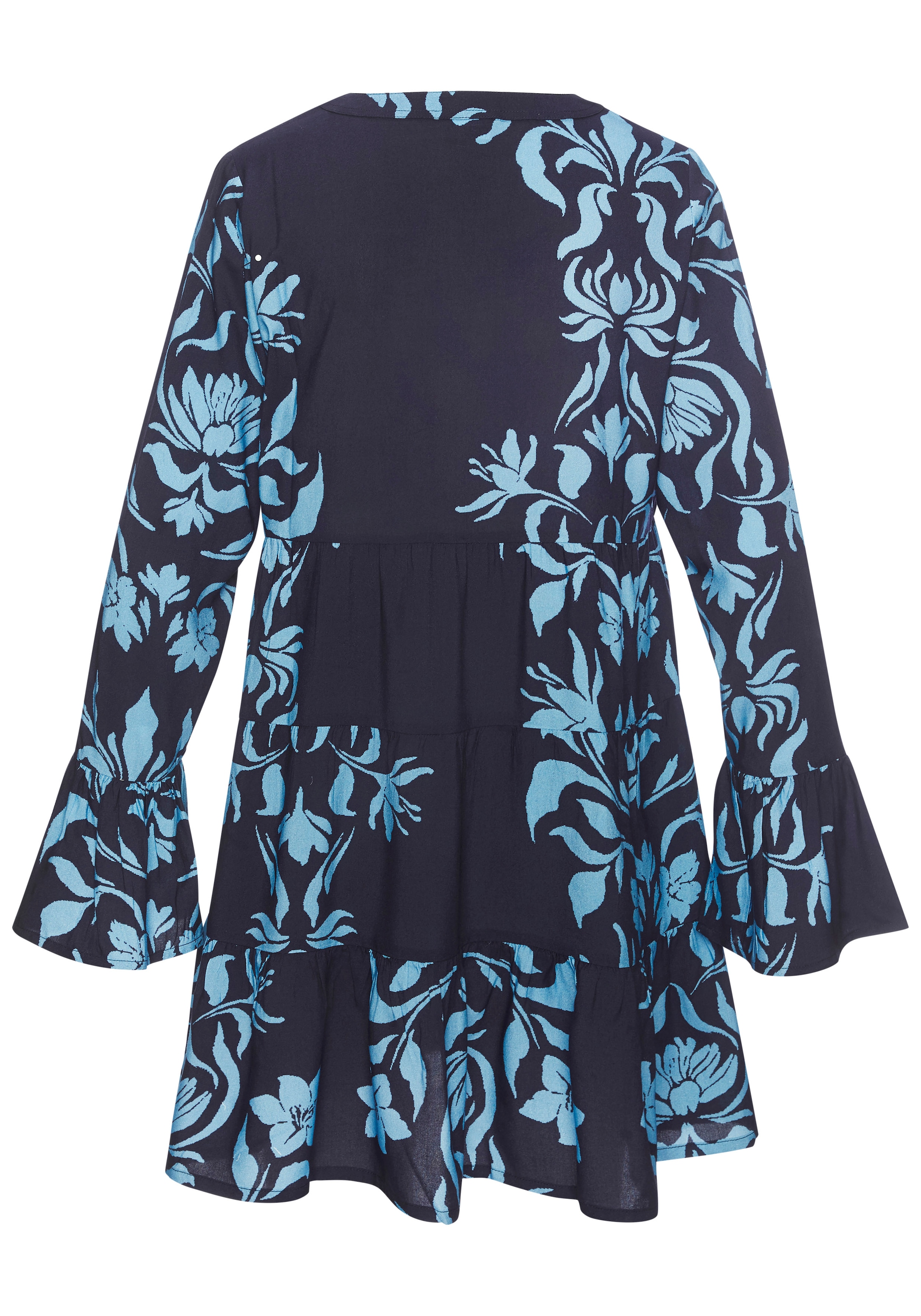 LASCANA Strandkleid mit Blumendruck in weiter Passform, Sommerkleid mit langen Ärmeln