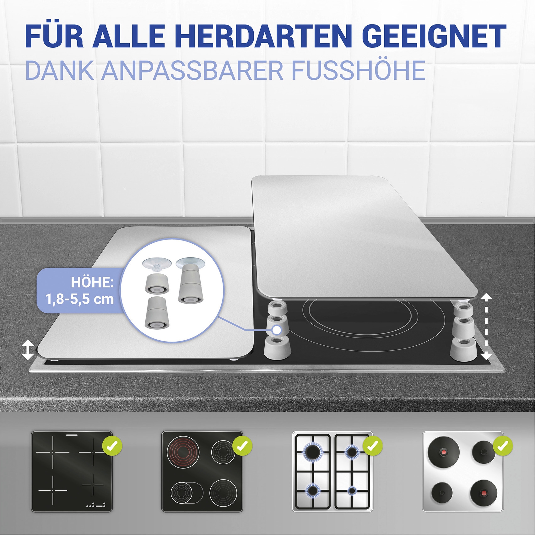 WENKO Herd-Abdeckplatte »Universal Modell Silber« Herdabdeckung für alle Herdarten, kratzfest, mit rutschfesten Füssen