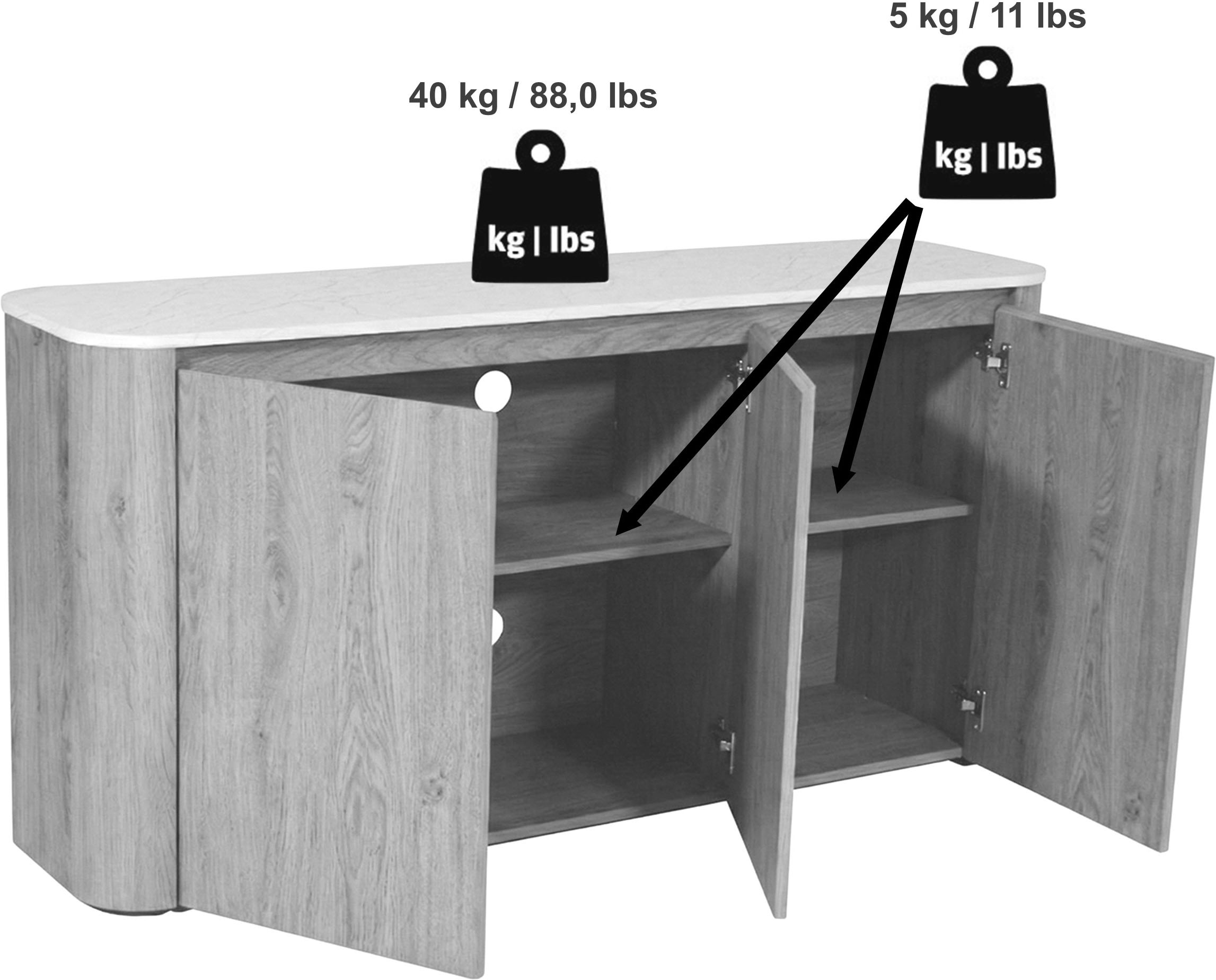 Jahnke Buffet »TRESOR SB 150« Buffet bas, aspect marbre, sans poignées, 3 portes, largeur : 150 cm
