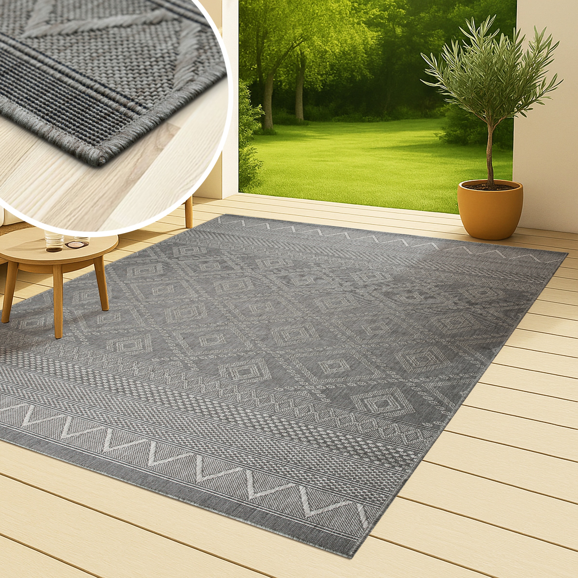 my home Tapis »Toronto auch als Läufer erhältlich« Rectangulaire 3 mm Höhe In- und Outdoor geeignet, Sisal-Optik, Wetterfest & UV-beständig, Boho