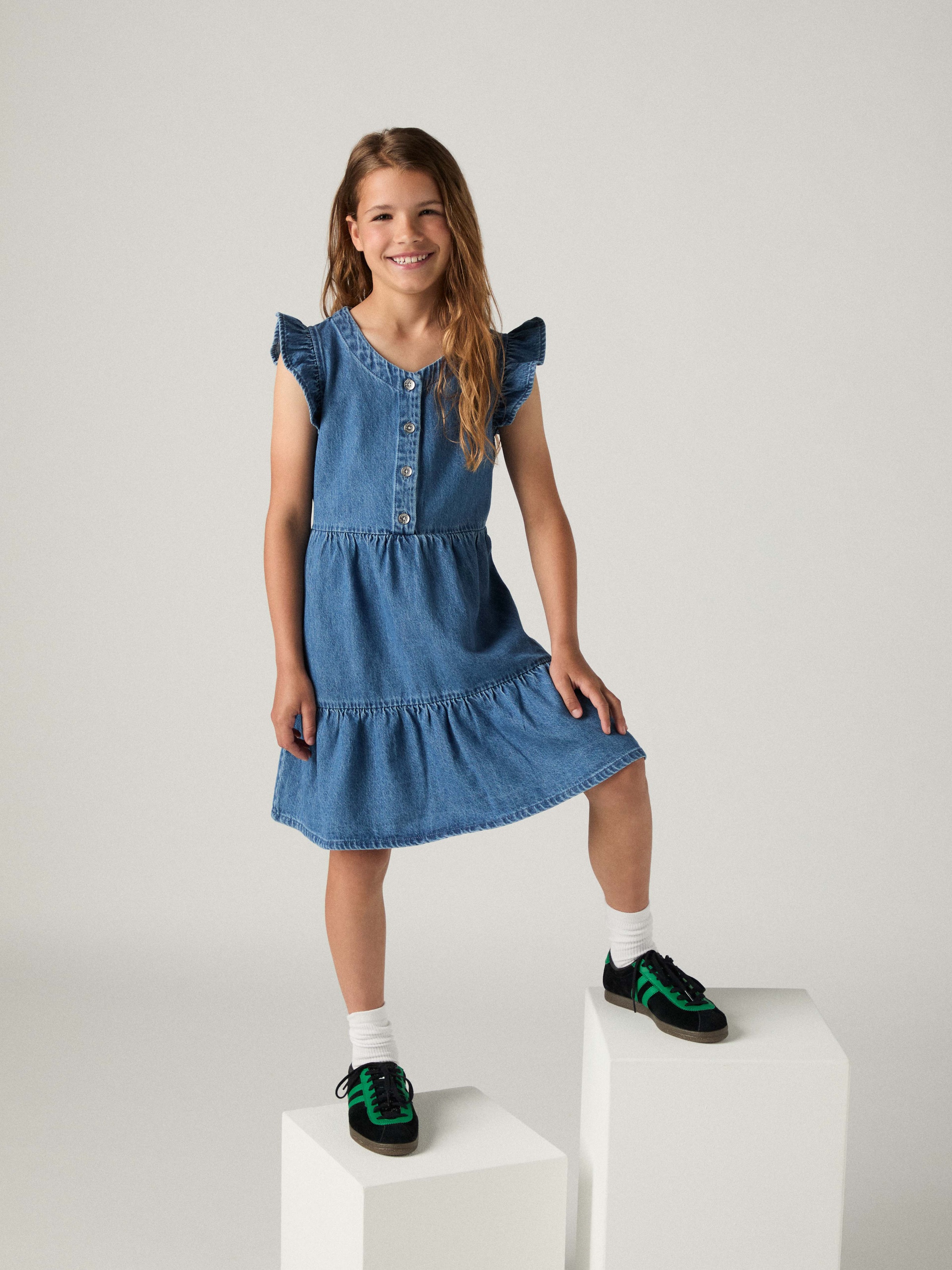Levi's® Kids Jeanskleid »LVG FLUTTER SLEEVE BUTTON UP D« Ohne Taschen for Girls, mit kurzer Knopfleiste