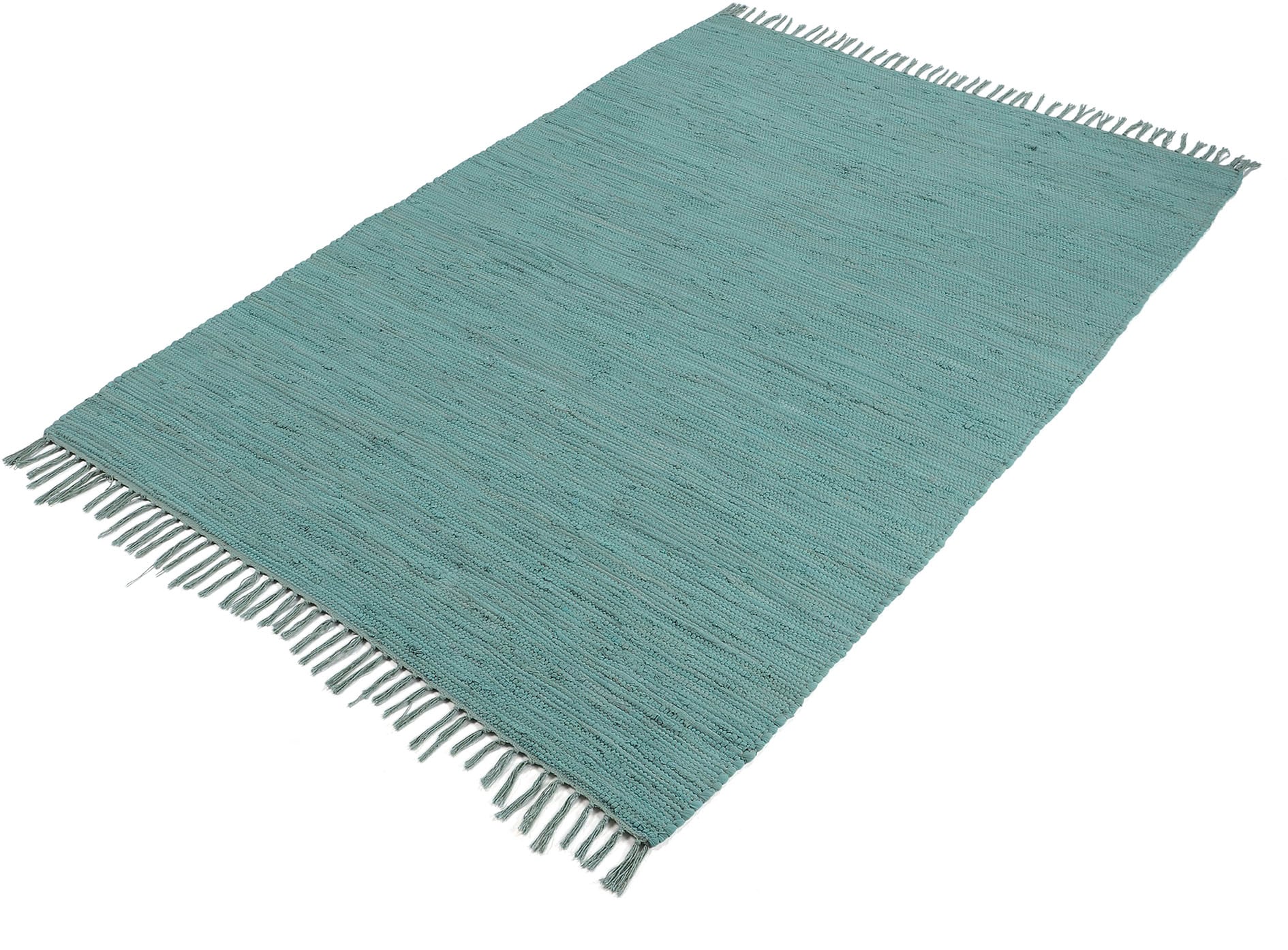 carpetfine Tapis »Kelim Chindi uni , auch als Läufer« Rectangulaire 5 mm Höhe Wendeteppich, reine Baumwolle, handgewebt, Uni-Farben, mit Fransen