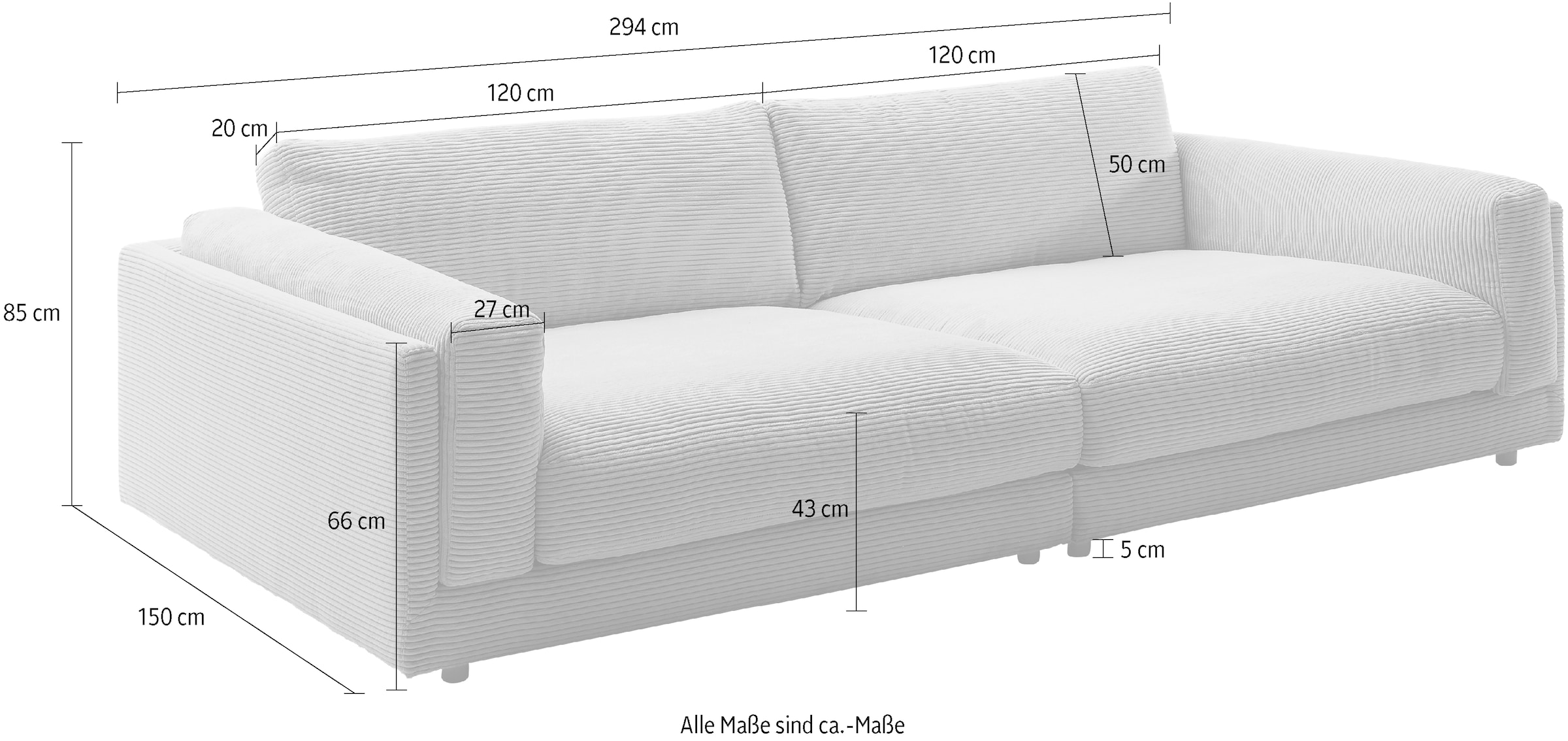 3C Candy Canapé Big »Karalis mit extra grosser Sitztiefe, elegantes Mega Sofa zum Relaxen,« aussi en velours côtelé ou cuir, coussins amovibles, confort lounge