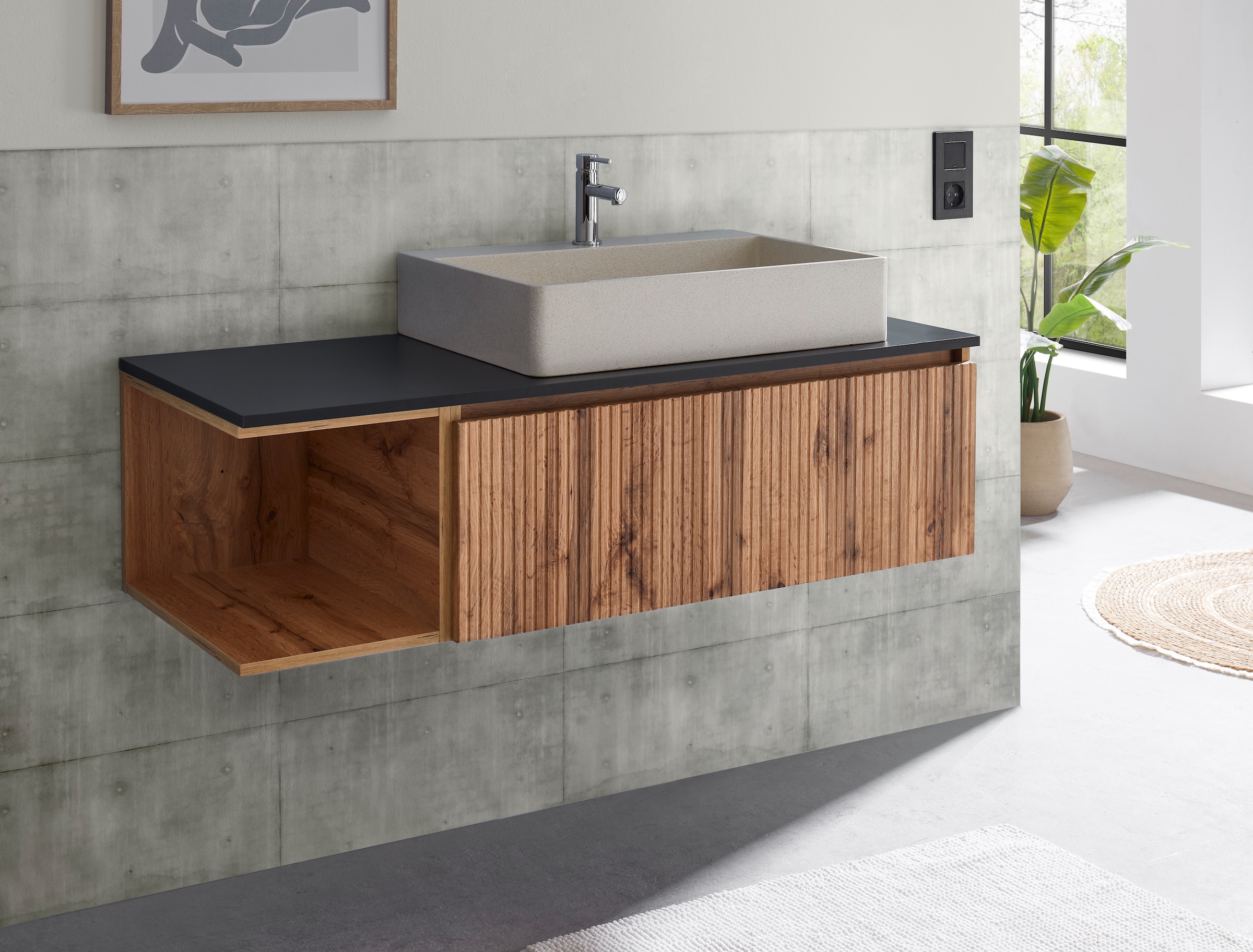 BASIC by Balculina Waschbeckenunterschrank »Loris BxHxT 120x34x47 cm« 1 Stk. tlg. Breite 120cm, Softclose, L/R montierbar