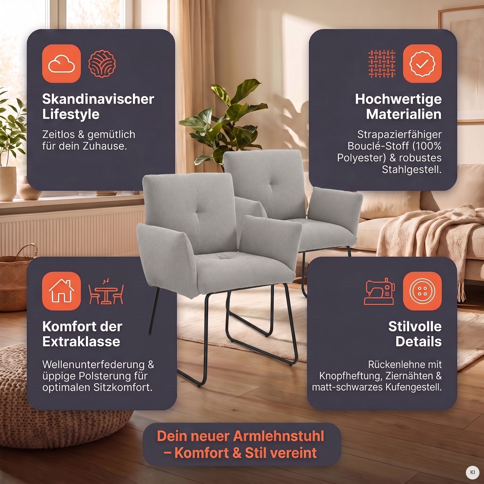 SalesFever Chaise avec accoudoirs »Komfortabler Esszimmerstuhl mit Stil« () avec suspension à ressort ondulé