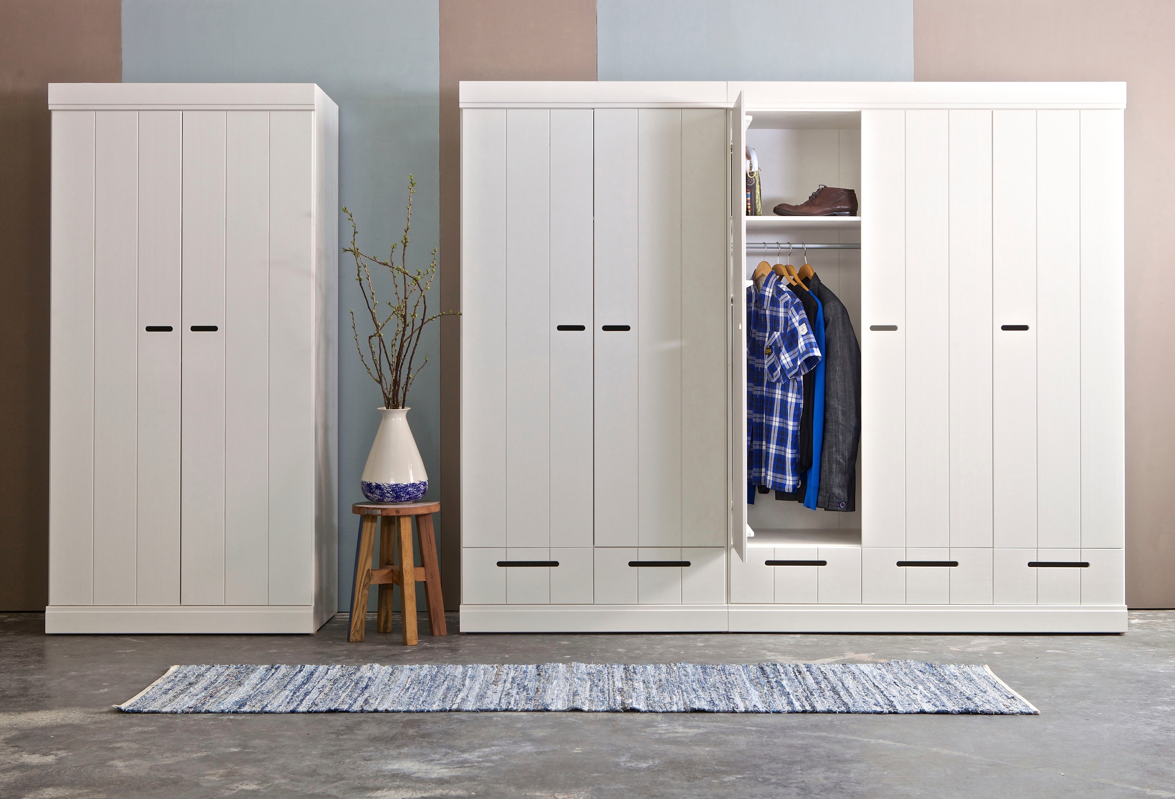 WOOOD Armoires à vêtements »Connect FSC®-Kiefernholz mit sichtbare Maserungen H195 x B94 x T53 cm« pin massif FSC®, intérieur mélaminé