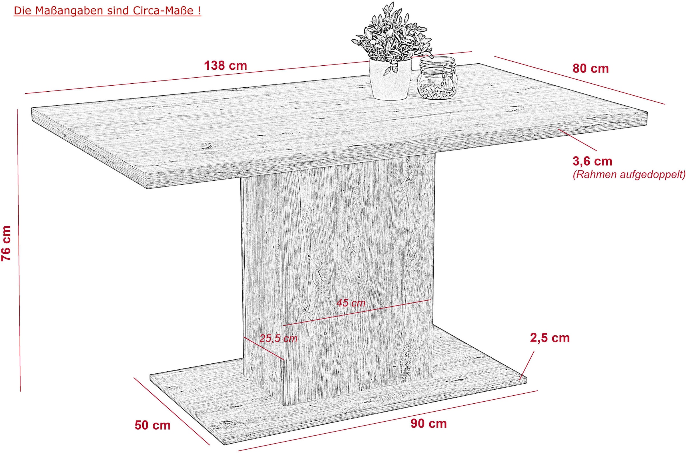 HELA Essgruppe »ODER« 4 Stk. tlg. Säulentisch 138x80 cm, rechts-links montierbar, Stuhl 140 kg belastbar
