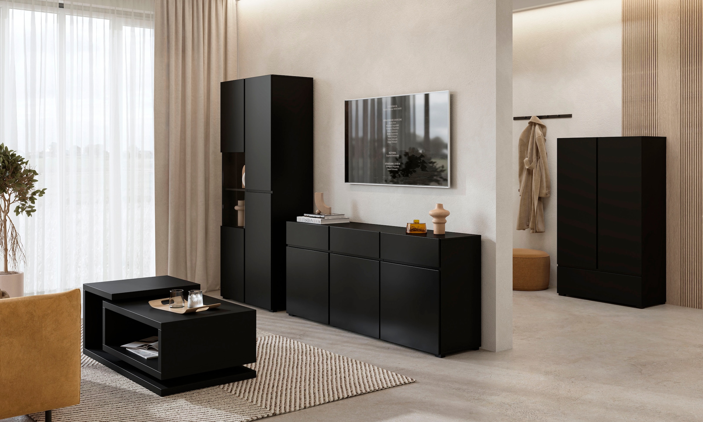 GOODproduct Armoire multi-usages »Cross,Breite 89 cm, Highboard, Universalschrank, Garderobe« armoire à linge avec beaucoup de rangement, étagères réglables