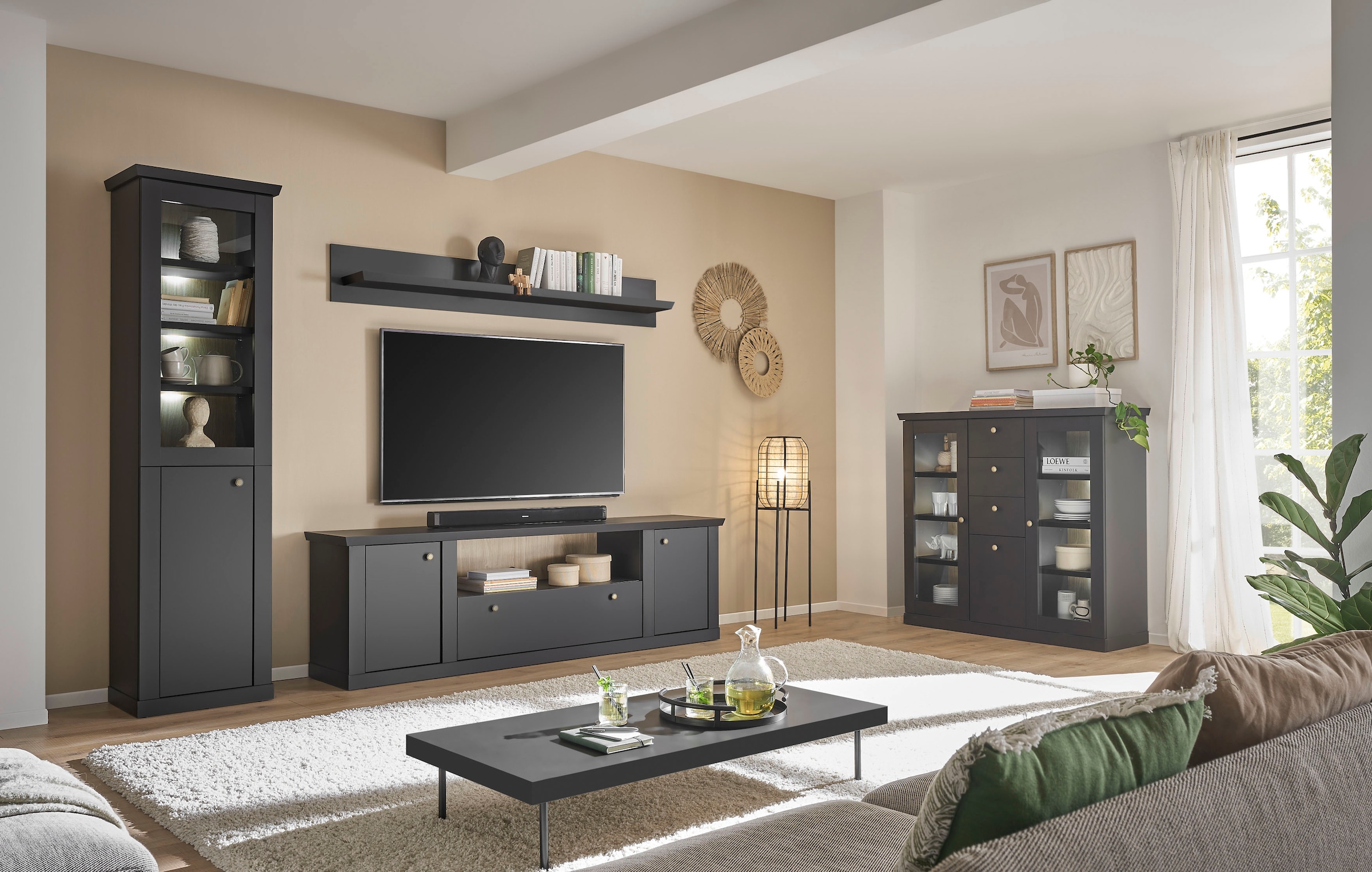 Home affaire Wohnwand »Lincoln, moderne Anbauwand, Komplettset im Landhausstil« Komplett-Set, 3 Stk. tlg.