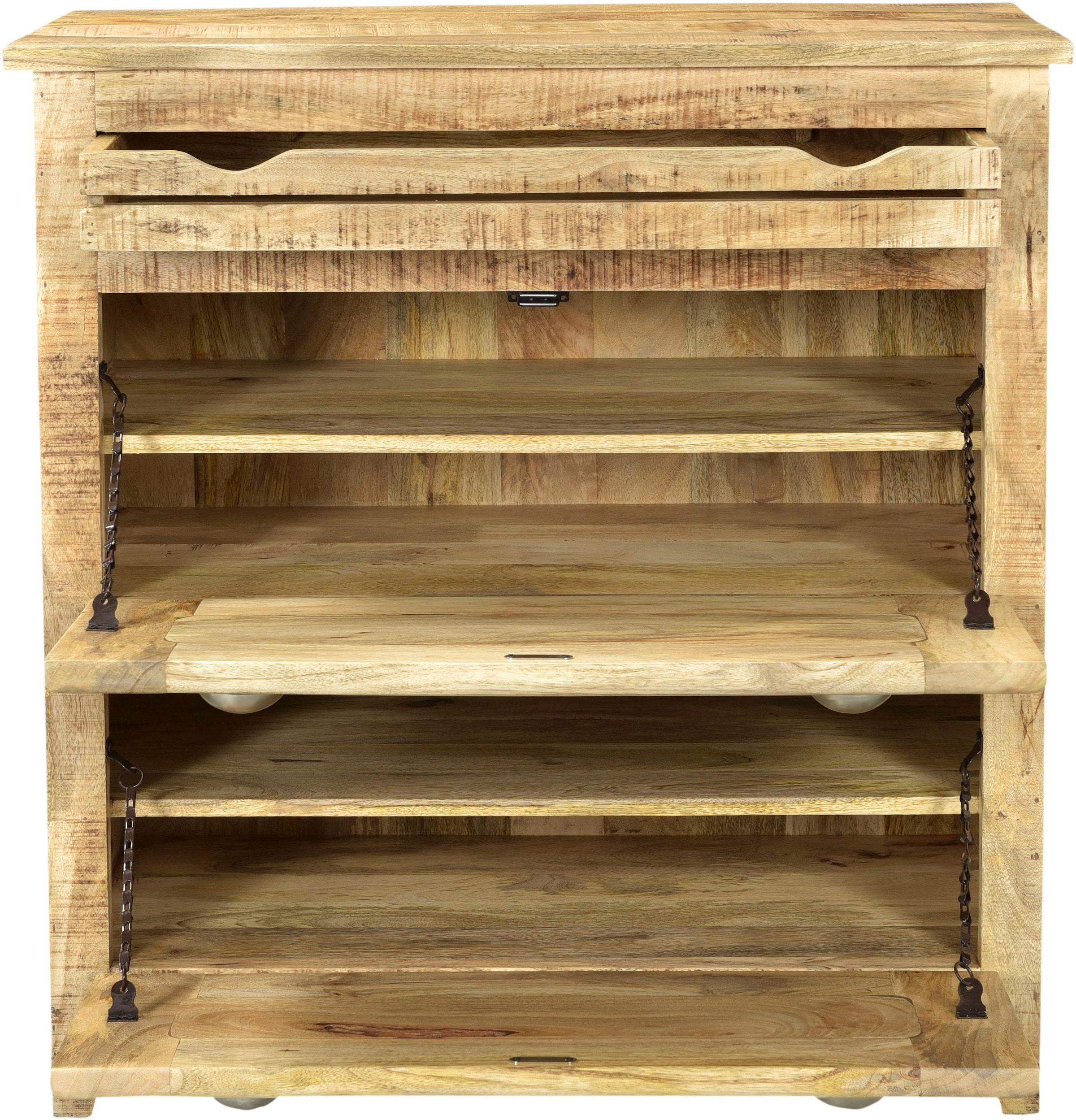 SIT Schuhkommode »Graz Schuhschrank aus Mangoholz mit 2 Klappen, Schublade & Beschlägen« Massives Mangoholz mit 2 Klappen, 1 Schublade & Muschelgriffen