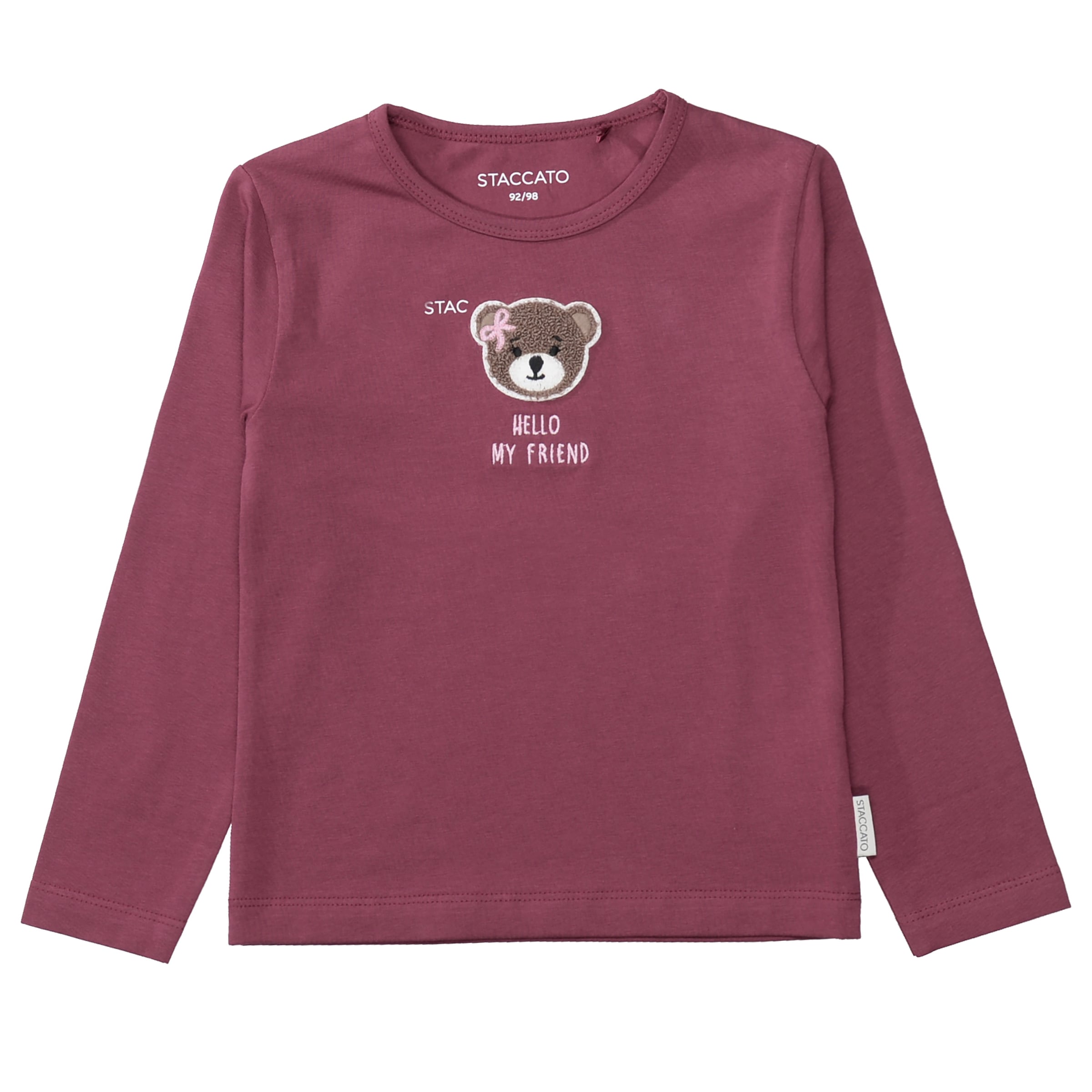 STACCATO T-shirt à manches longues 2 Pack de 2 / rayé uni / écusson ourson / pour filles