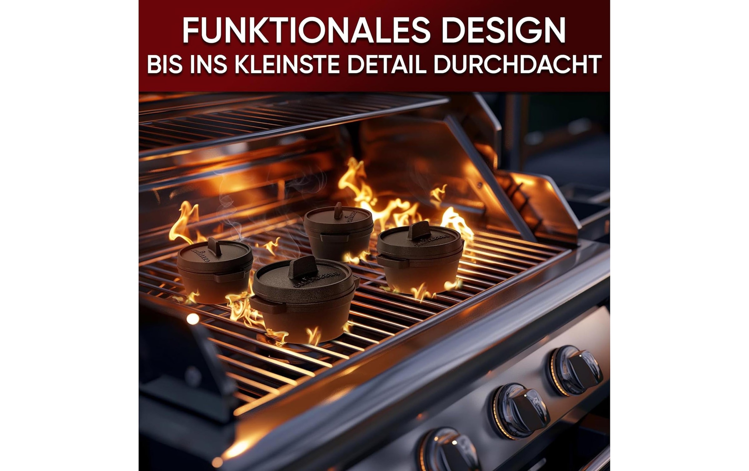   Grilltopf »Gusskoenig Mini Dutch Set 4 Töpfe« Gusseisen 8 Stk. tlg. Set 4 Töpfe mit Holz-Untersetzern und Rezeptbuch