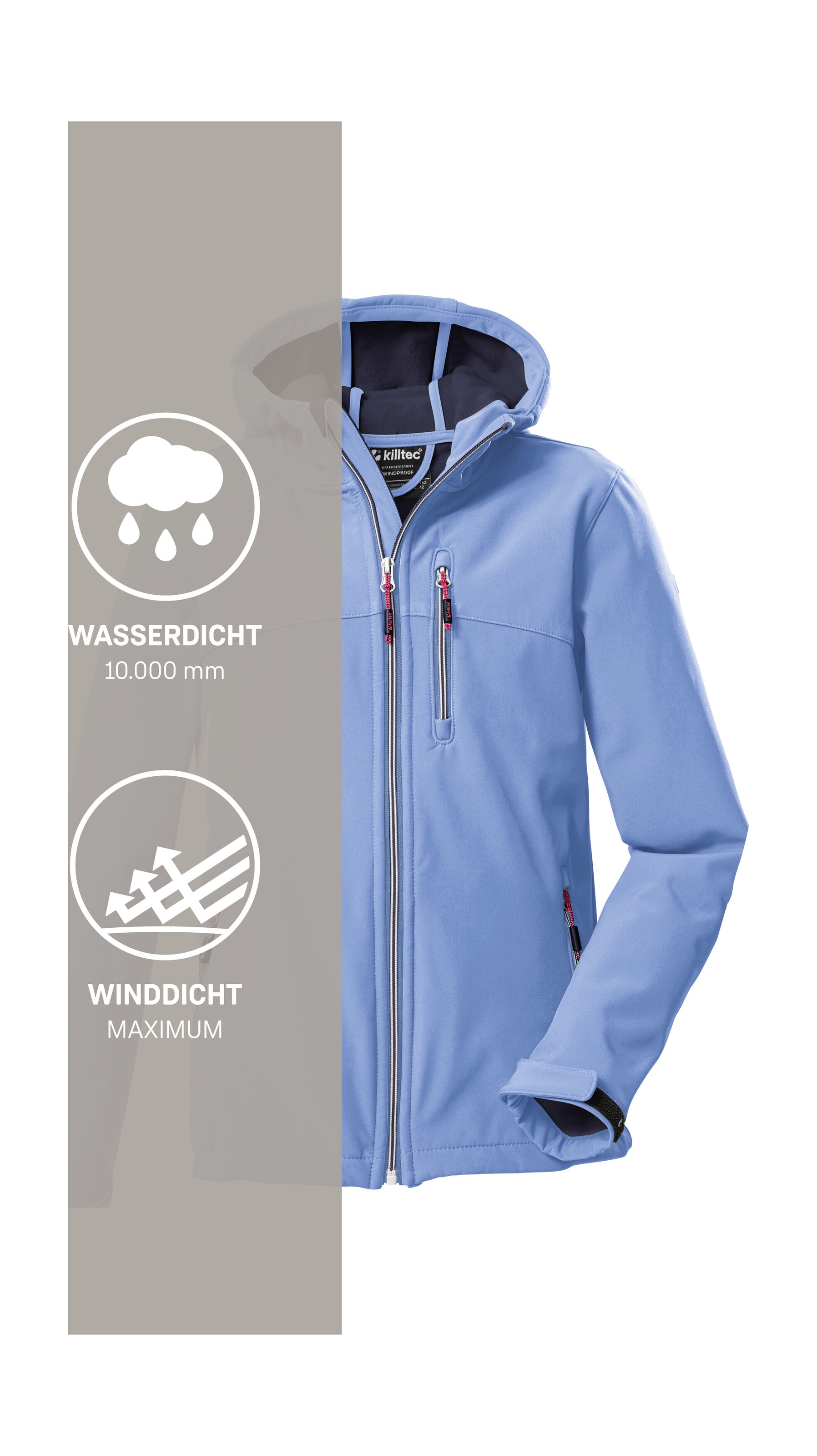 Killtec Softshelljacke »Girls Softshelljacke« Wasserabweisend, verstellbare Kapuze u Ärmel, Fleece-Innenfutter