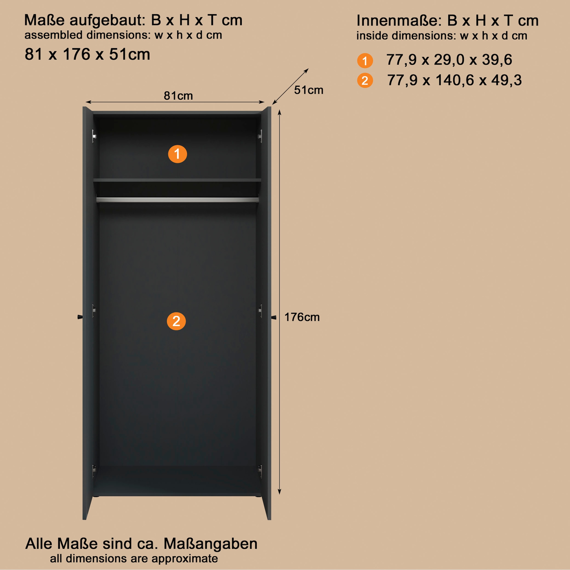 INOSIGN Kleiderschrank »Jersey Schlafzimmerschrank GarderobeSchrank« Multischrank Wäscheschrank Hochschrank,  Drehtürenschrank mit modernen Griffen